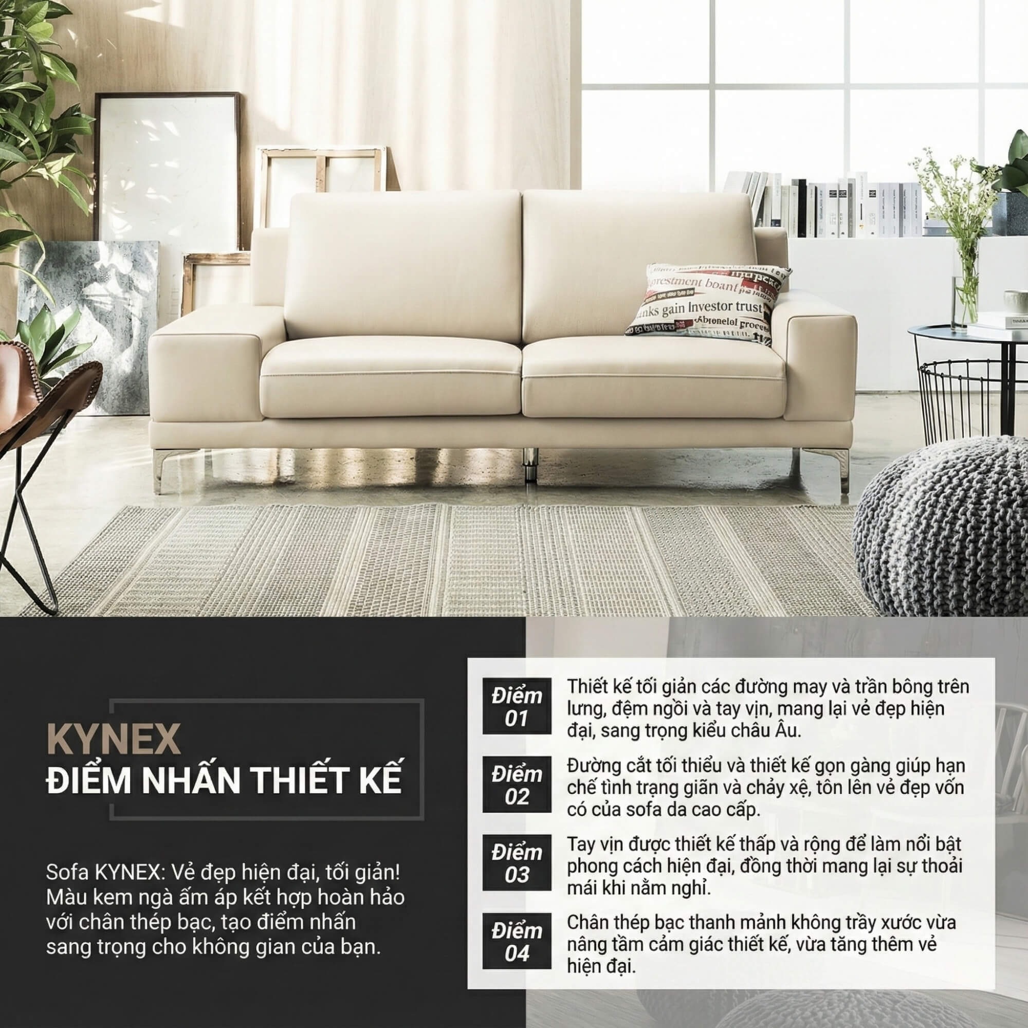 Sofa KYNEX - Sofa Băng Trang Nhã Đơn Giản Cho Phòng Khách Nhỏ