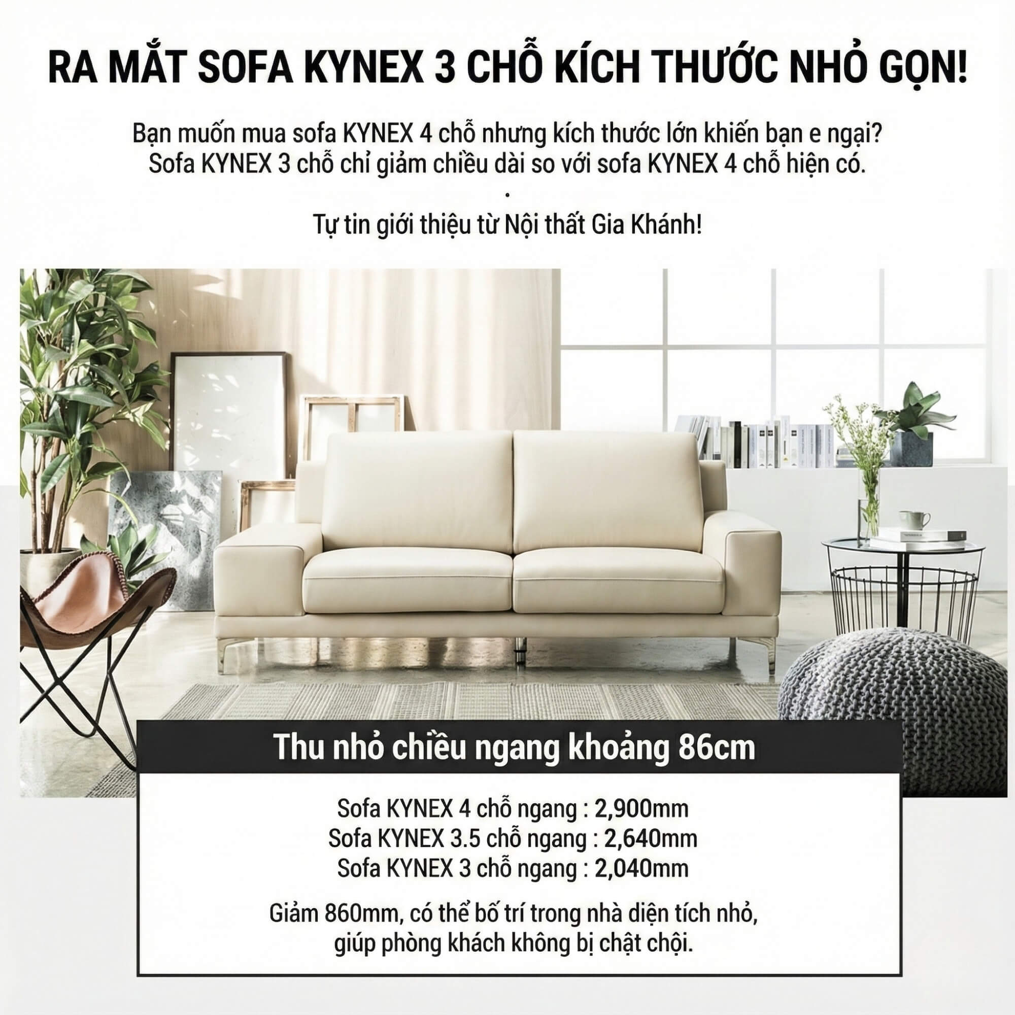 Sofa KYNEX - Sofa Băng Trang Nhã Đơn Giản Cho Phòng Khách Nhỏ