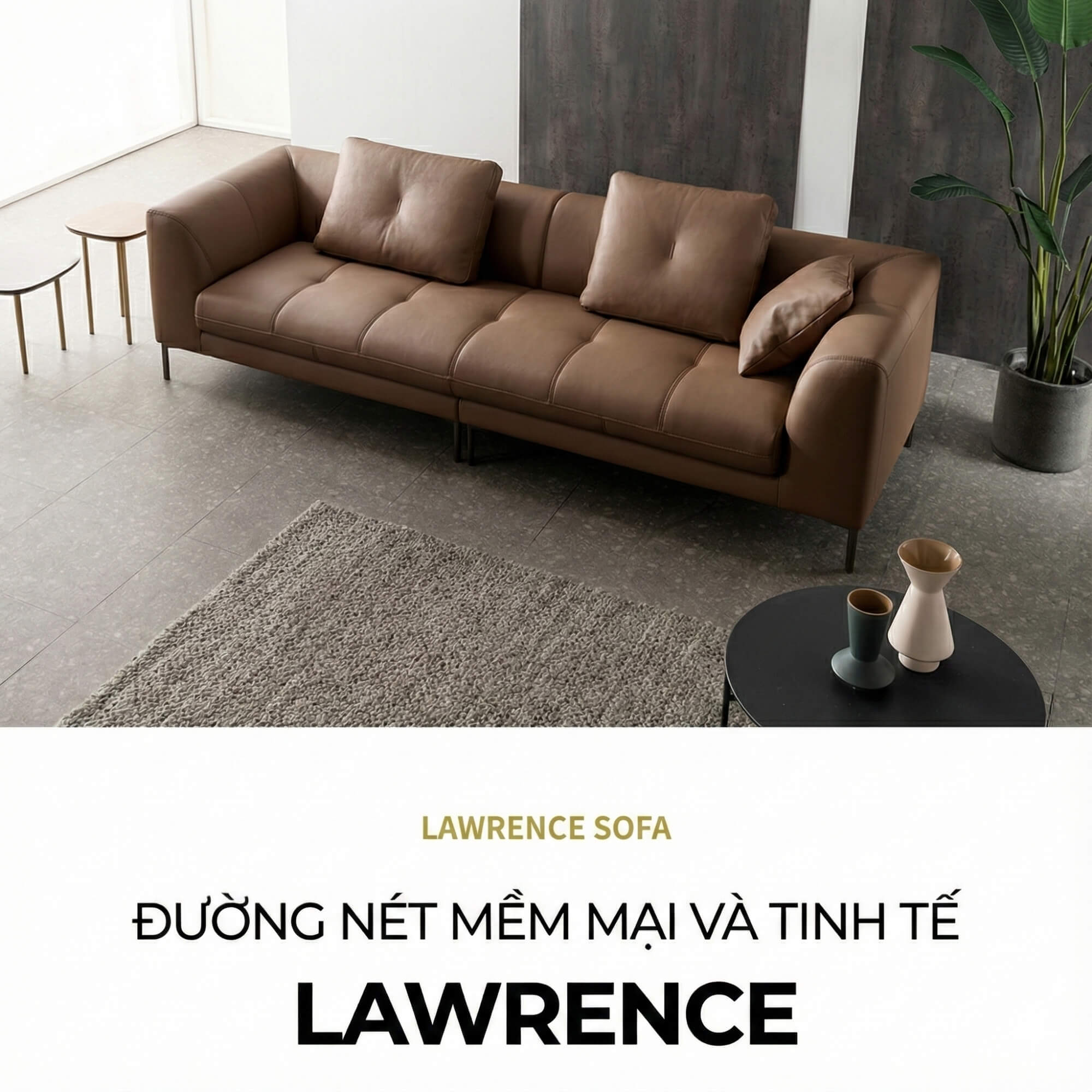Sofa LAWRENCE – Sofa Băng Bọc Da Kiểu Dáng Retro Tối Giản