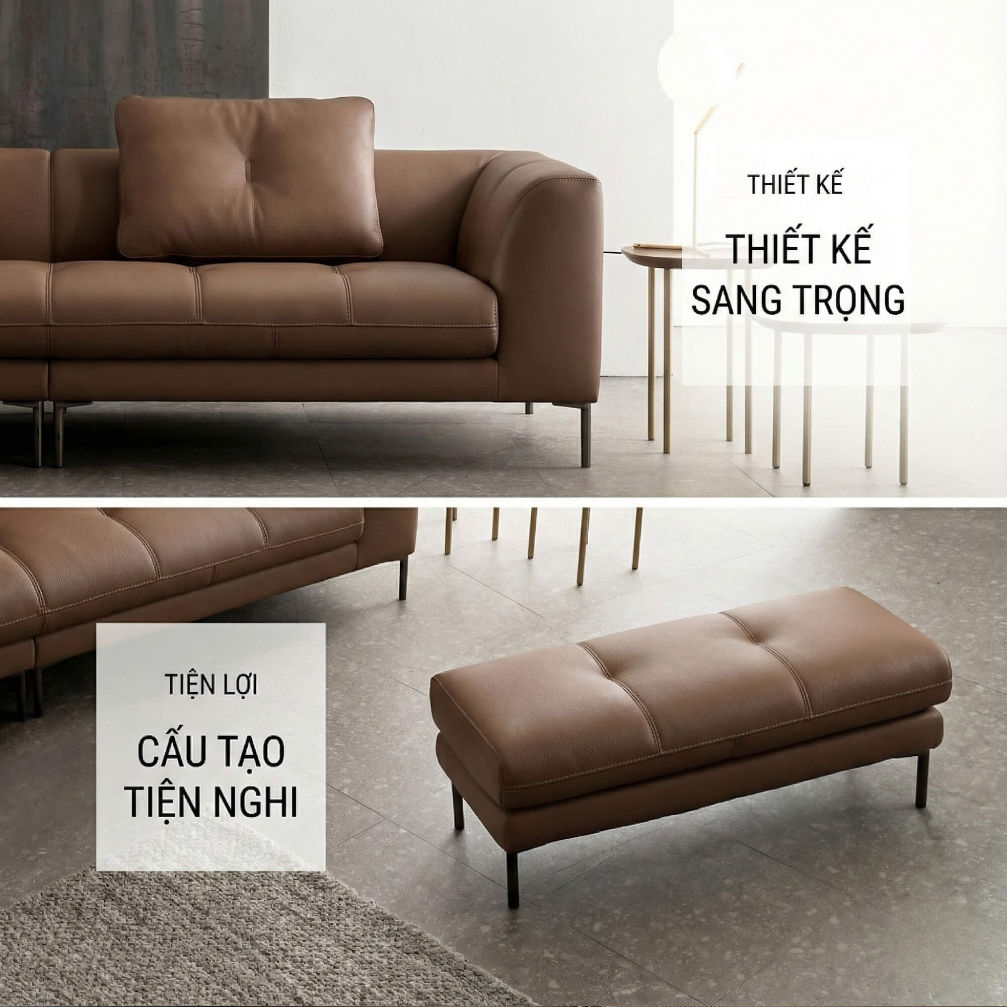 Sofa LAWRENCE – Sofa Băng Bọc Da Kiểu Dáng Retro Tối Giản