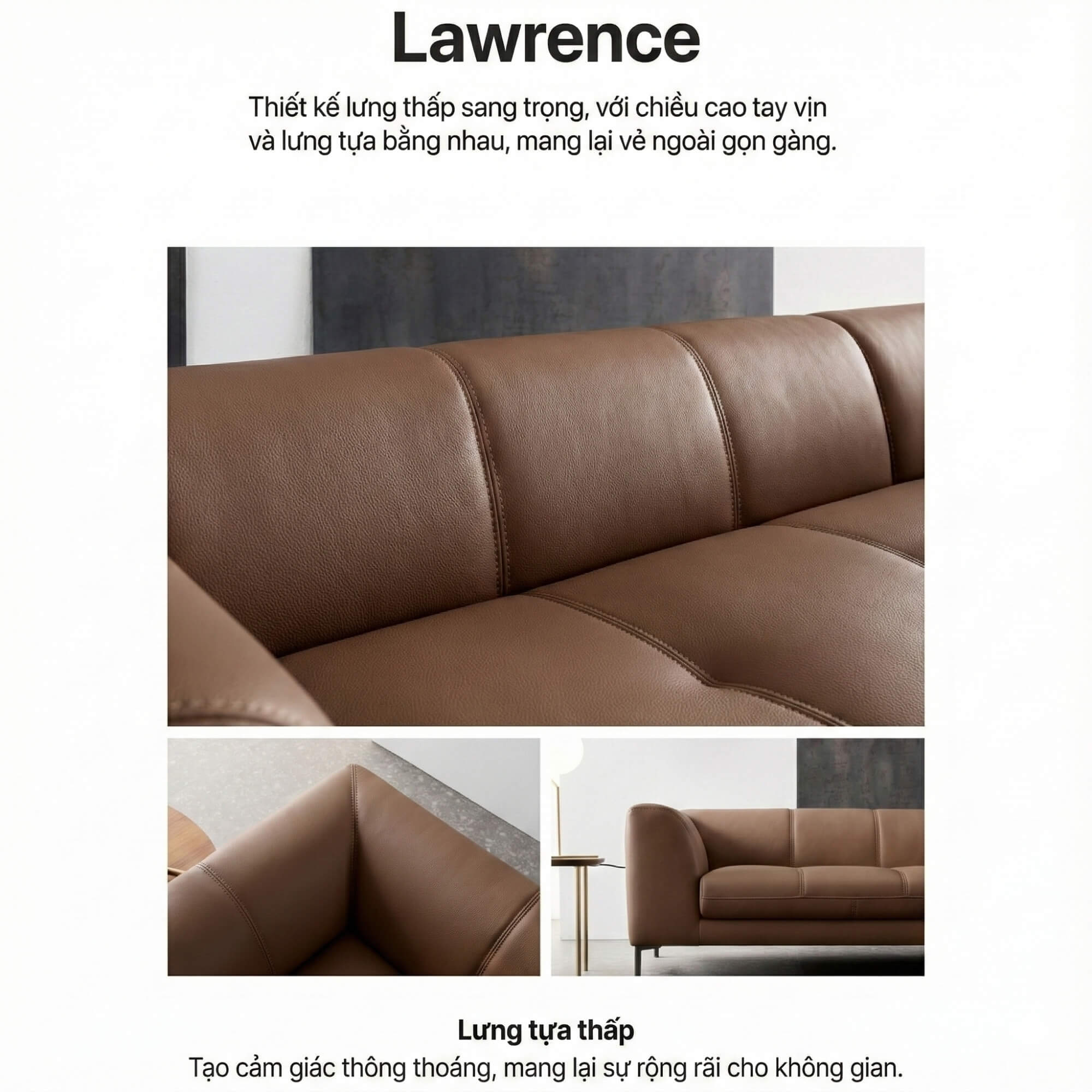 Sofa LAWRENCE – Sofa Băng Bọc Da Kiểu Dáng Retro Tối Giản