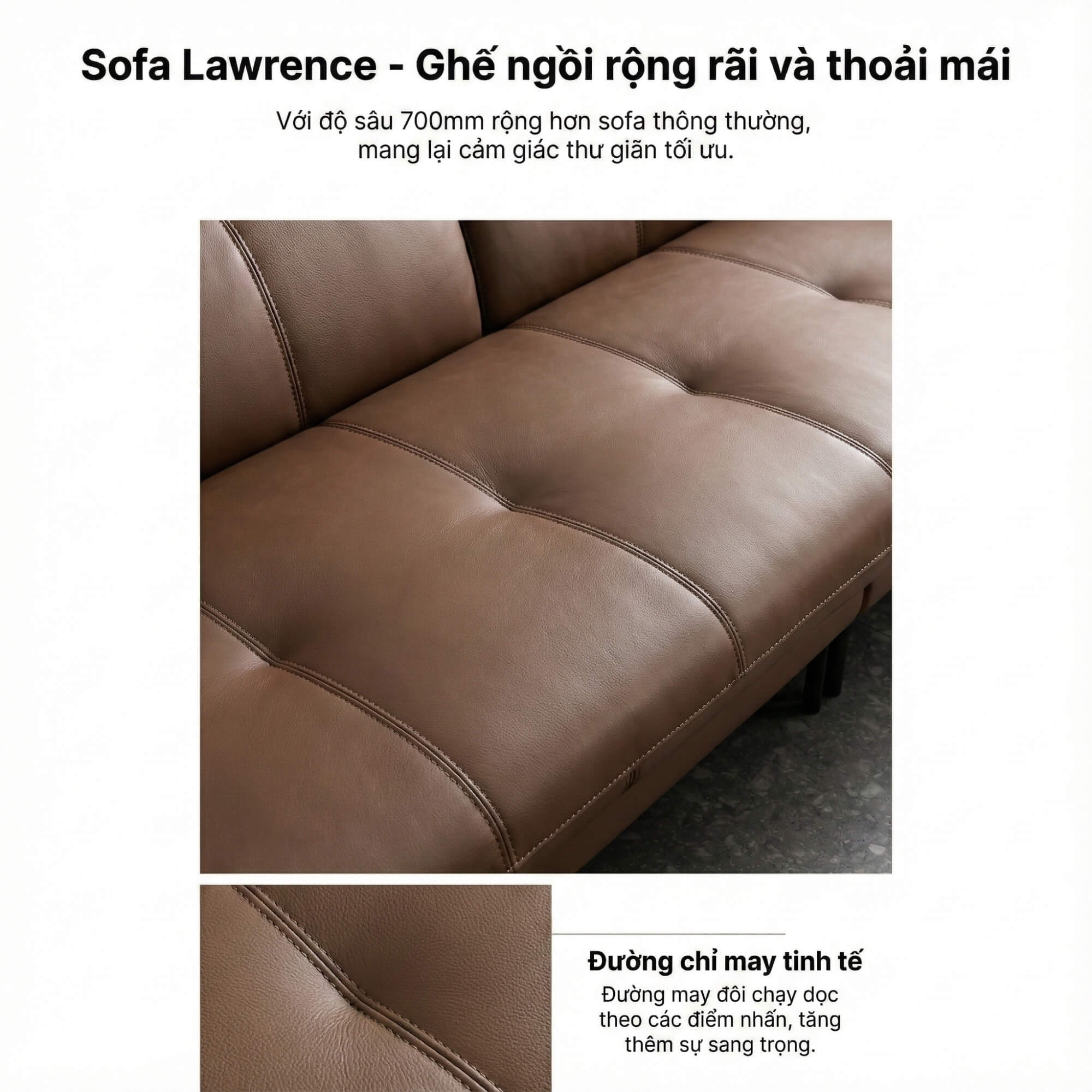Sofa LAWRENCE – Sofa Băng Bọc Da Kiểu Dáng Retro Tối Giản