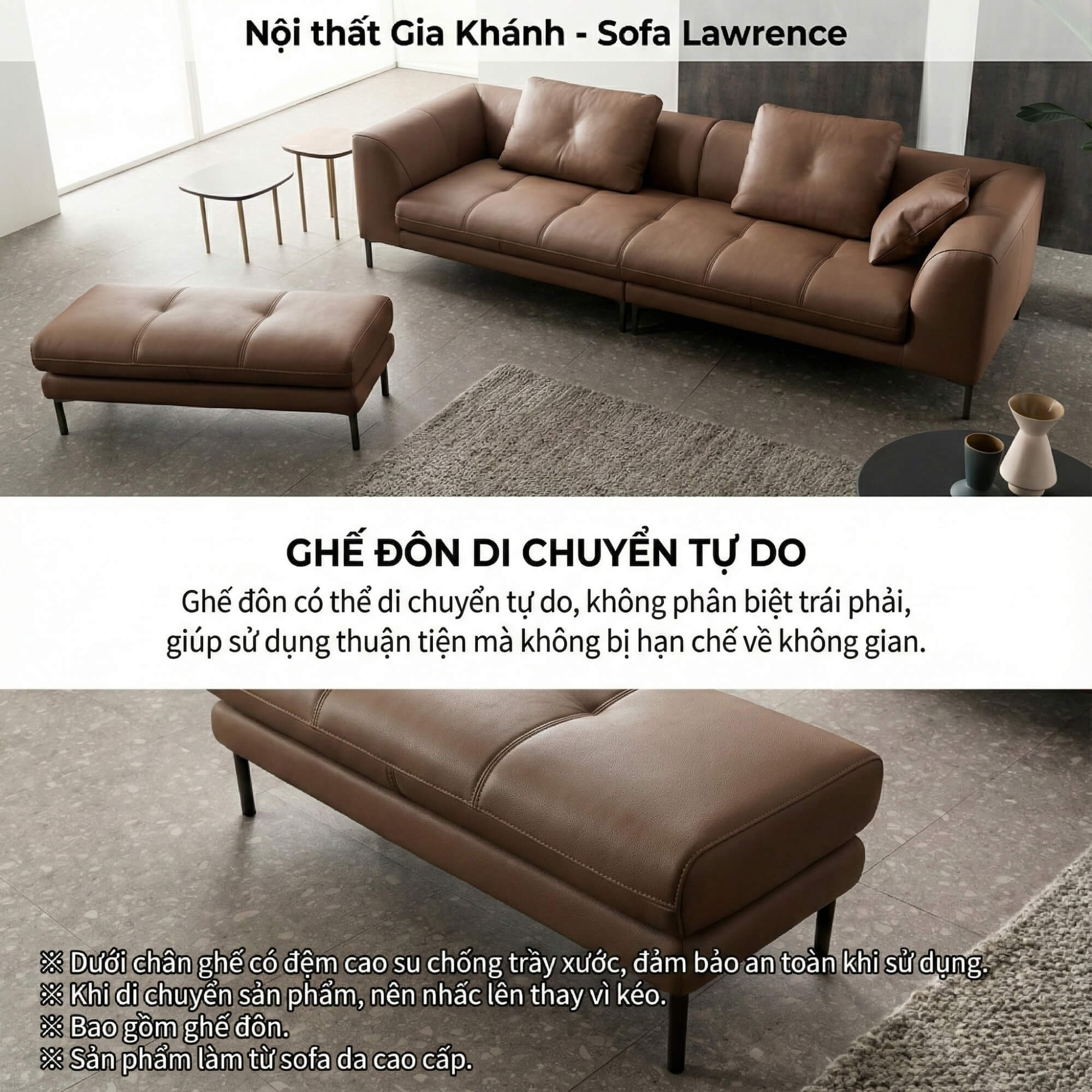 Sofa LAWRENCE – Sofa Băng Bọc Da Kiểu Dáng Retro Tối Giản