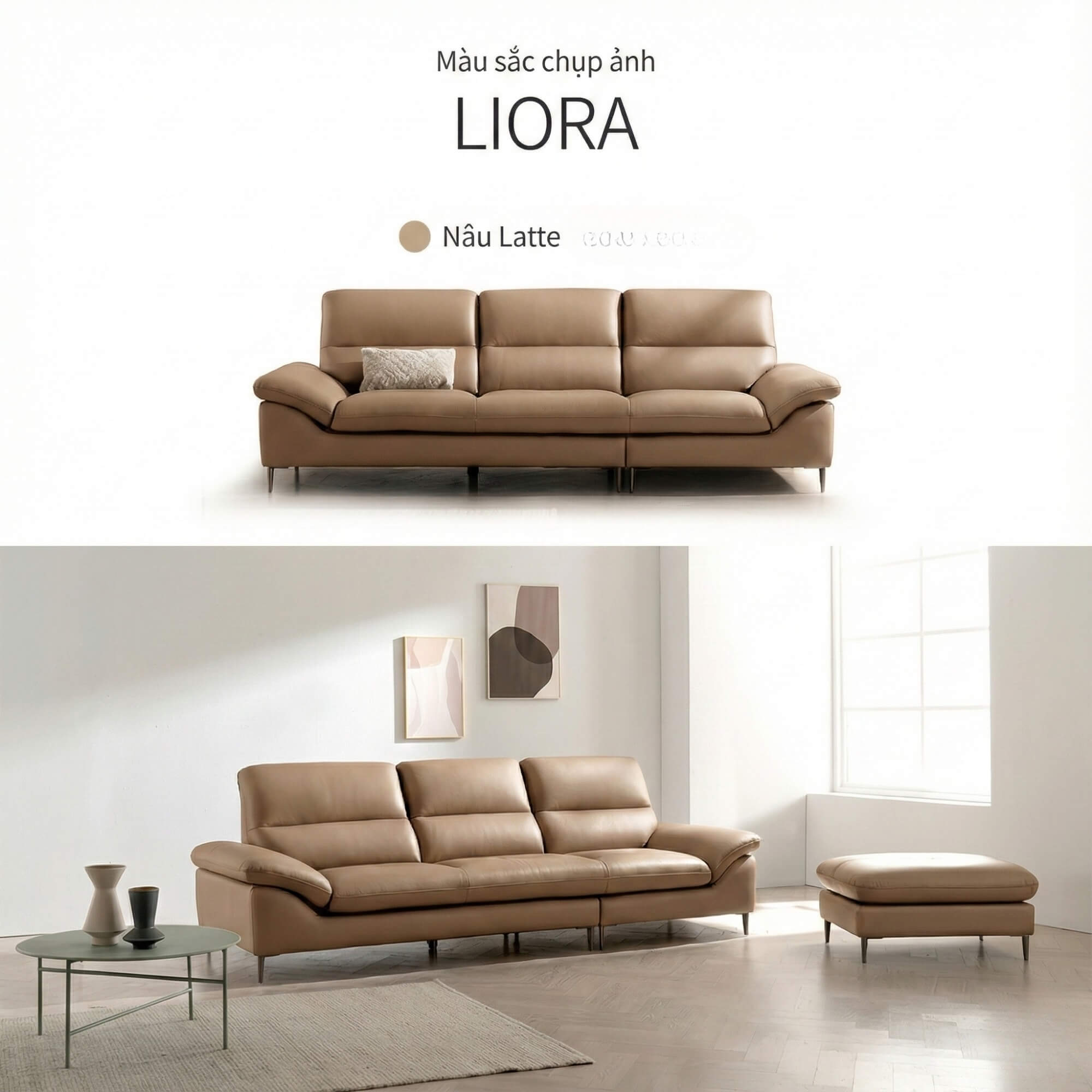 Sofa LIORA – Sofa Băng Hiện Đại Bọc Da Thiết Kế Đệm Lưng Êm Ái 