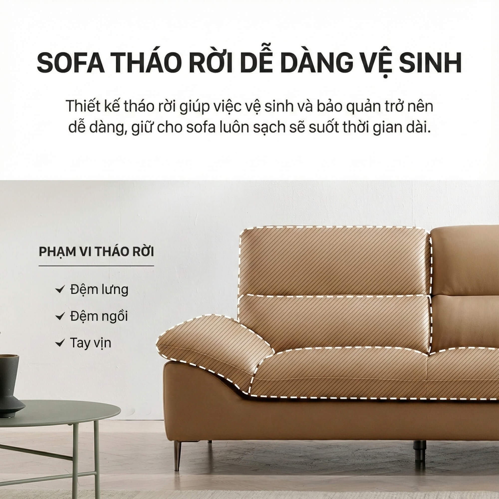 Sofa LIORA – Sofa Băng Hiện Đại Bọc Da Thiết Kế Đệm Lưng Êm Ái 