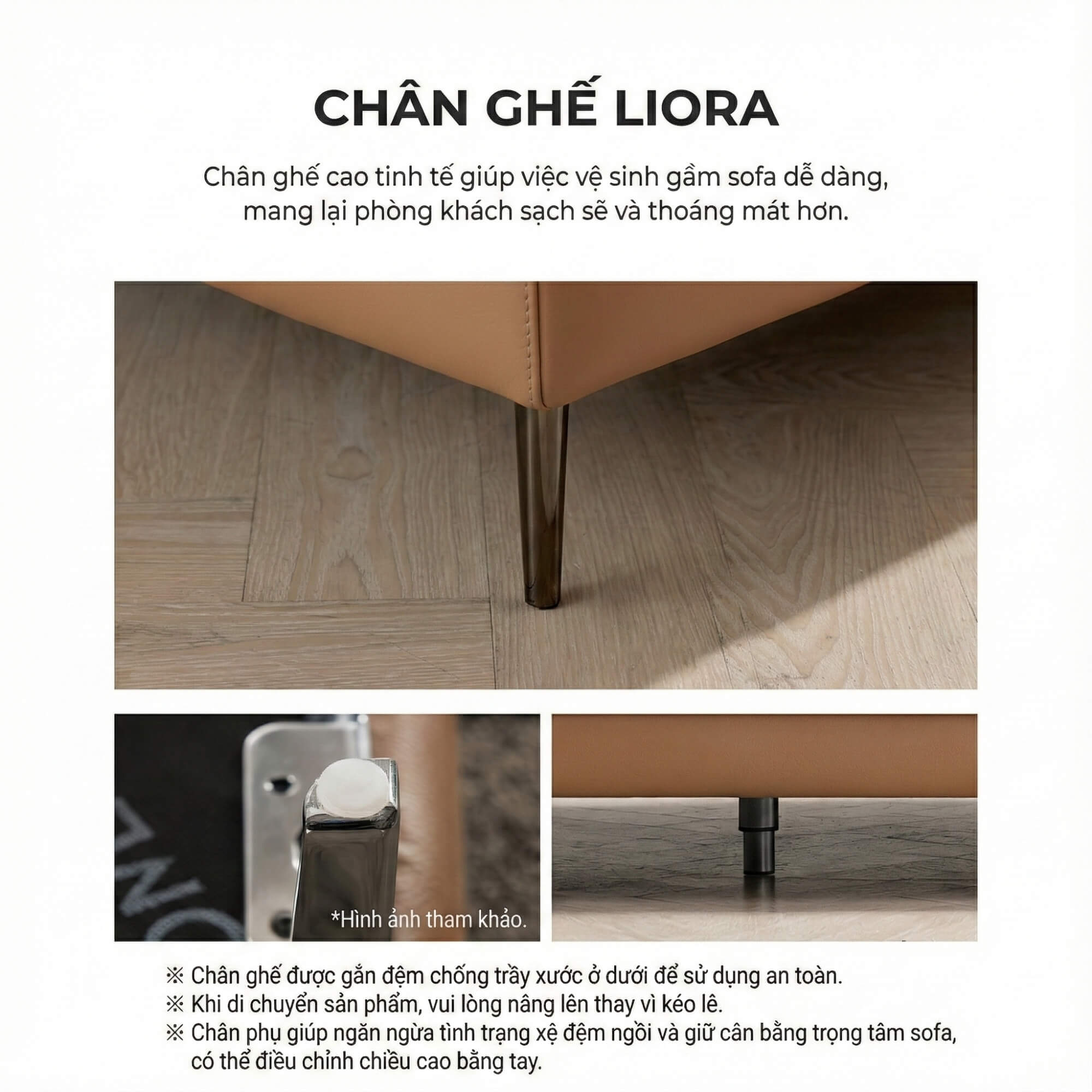 Sofa LIORA – Sofa Băng Hiện Đại Bọc Da Thiết Kế Đệm Lưng Êm Ái 