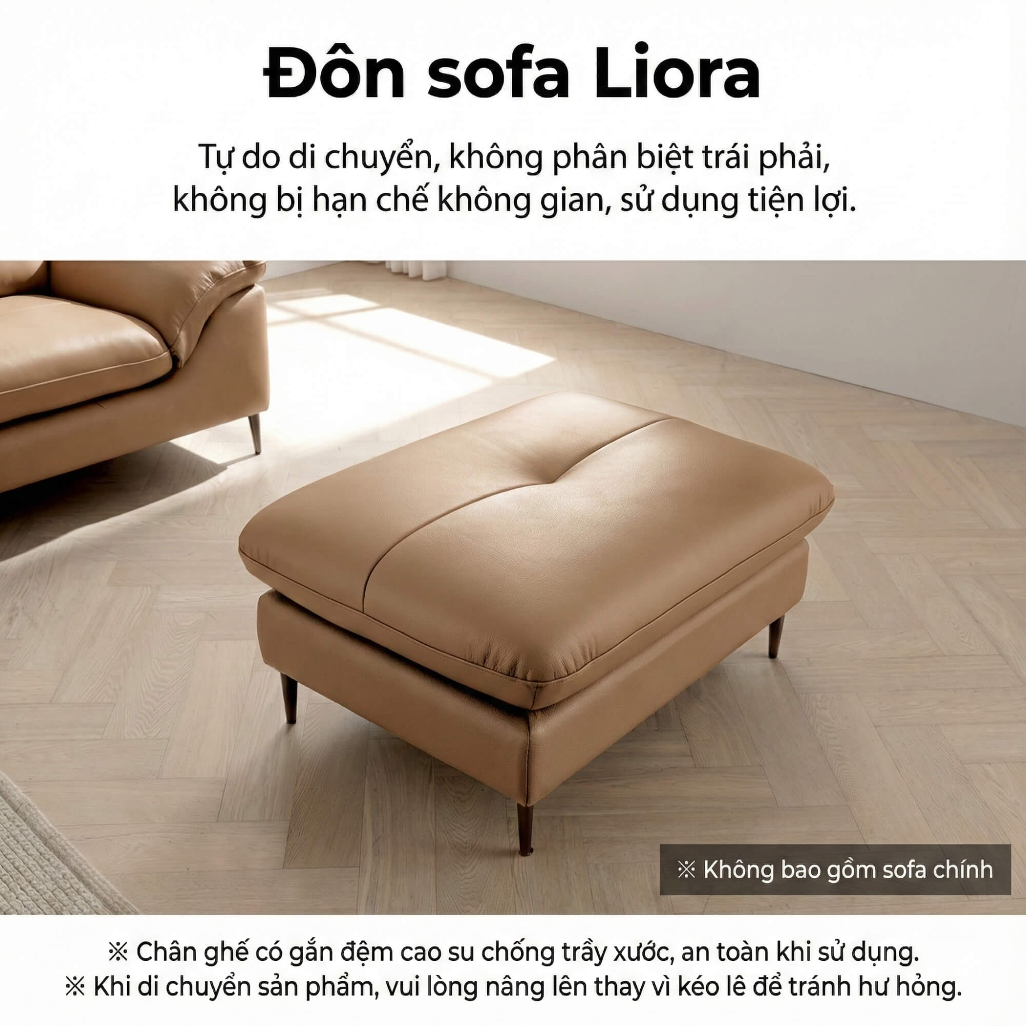 Sofa LIORA – Sofa Băng Hiện Đại Bọc Da Thiết Kế Đệm Lưng Êm Ái 