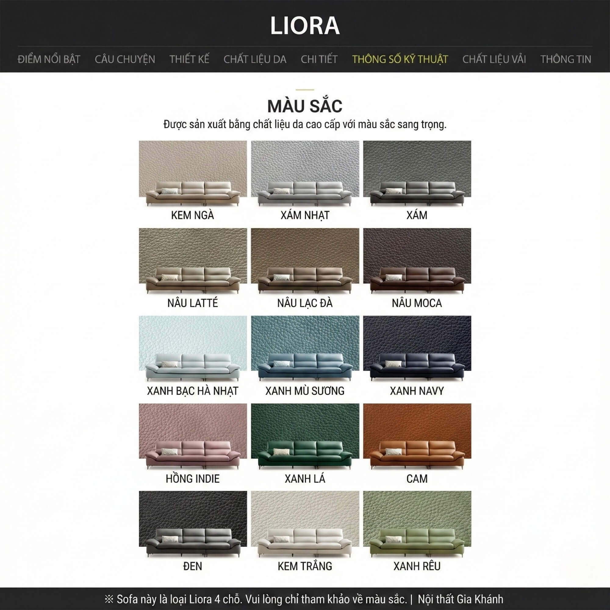 Sofa LIORA – Sofa Băng Hiện Đại Bọc Da Thiết Kế Đệm Lưng Êm Ái 