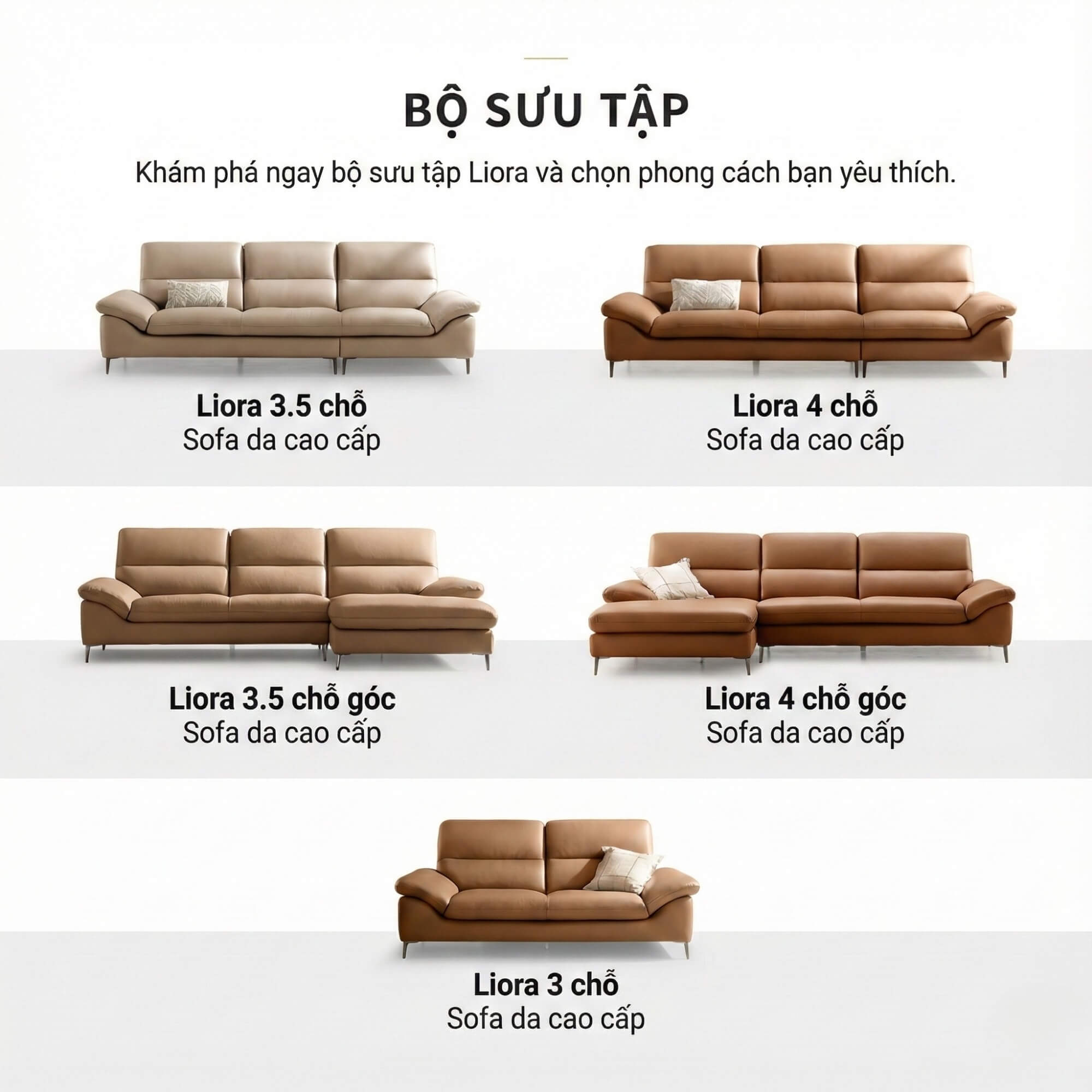 Sofa LIORA – Sofa Băng Hiện Đại Bọc Da Thiết Kế Đệm Lưng Êm Ái 