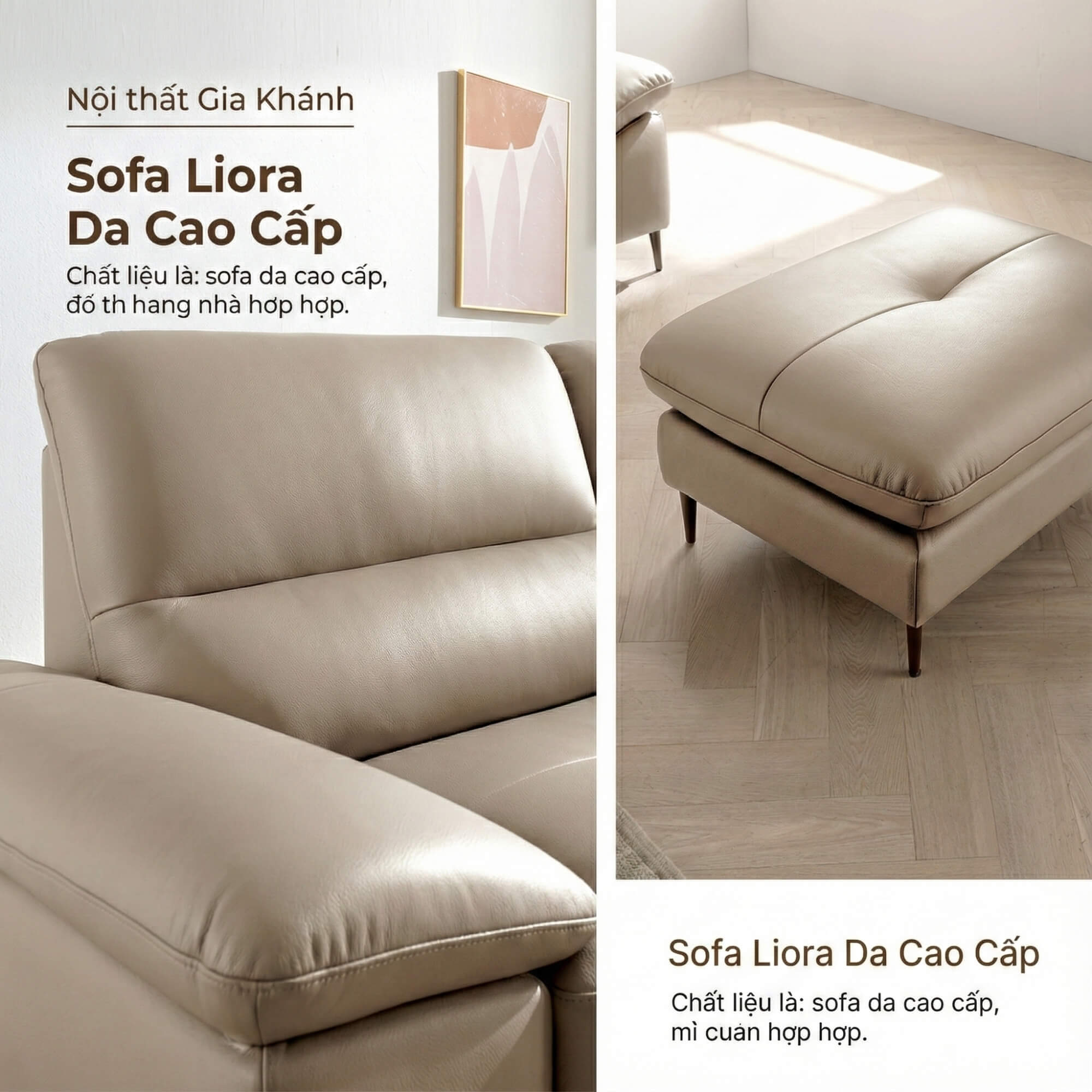 Sofa LIORA – Sofa Băng Hiện Đại Bọc Da Thiết Kế Đệm Lưng Êm Ái 