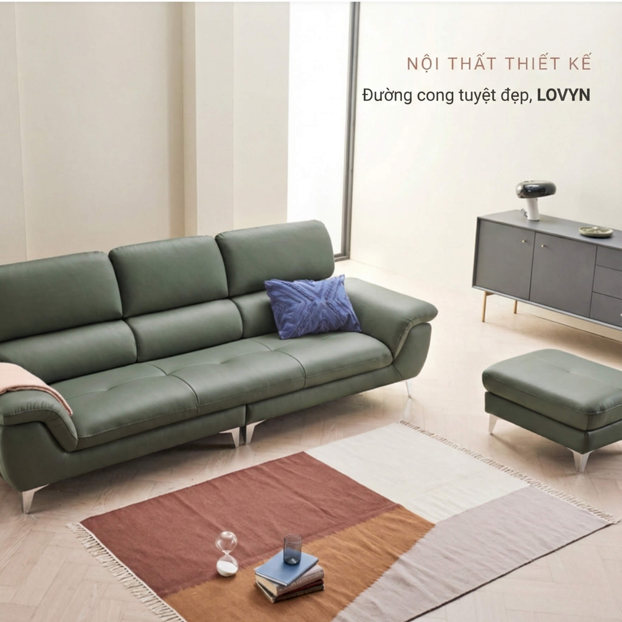 Sofa LOVYN - Sofa Băng Bọc Da Đây Yêu Thương Cho Phòng Khách