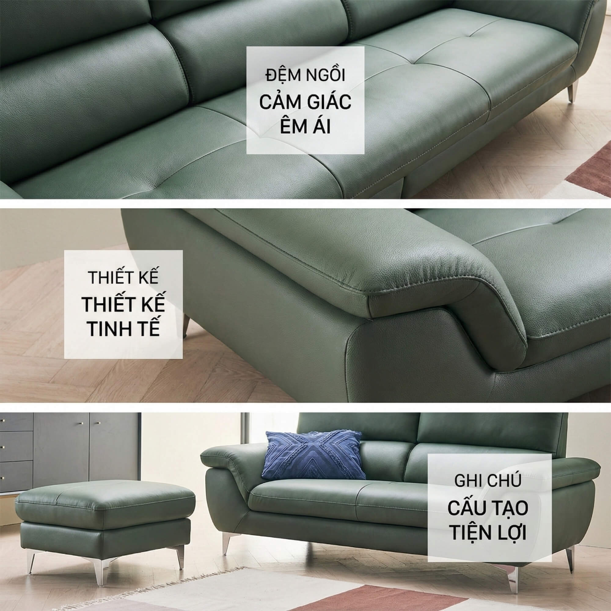 Sofa LOVYN - Sofa Băng Bọc Da Đây Yêu Thương Cho Phòng Khách