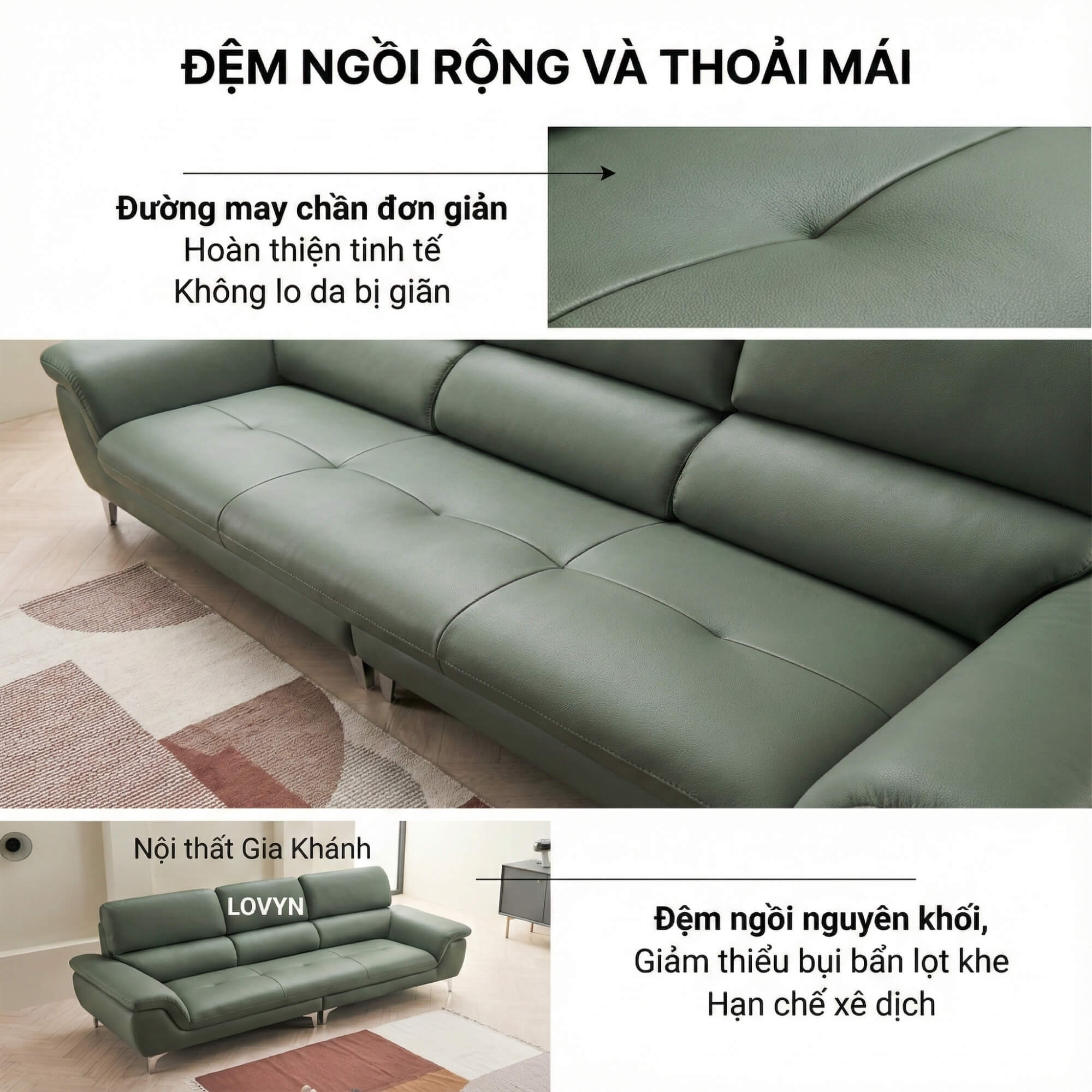 Sofa LOVYN - Sofa Băng Bọc Da Đây Yêu Thương Cho Phòng Khách