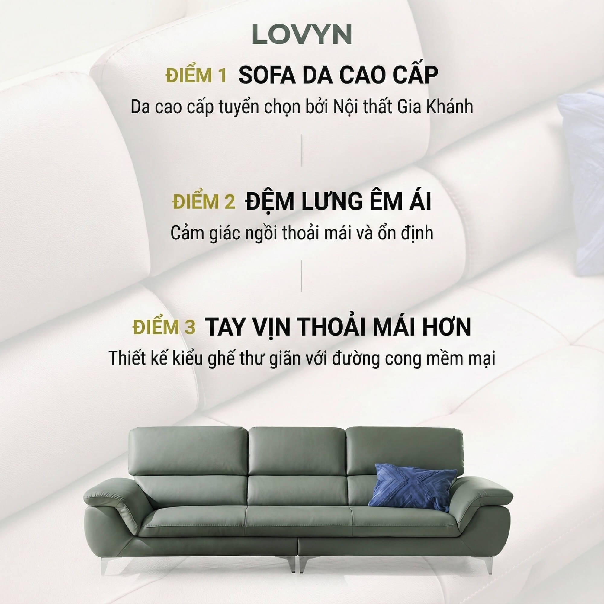 Sofa LOVYN - Sofa Băng Bọc Da Đây Yêu Thương Cho Phòng Khách