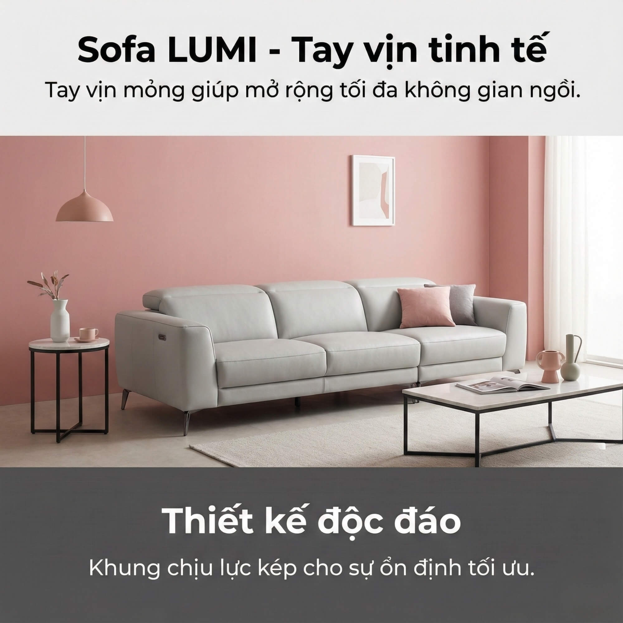 Sofa LUMI - Sofa Da Hiện Đại Thiết Kế Thanh Mảnh Cho Phòng Khách Tinh Tế