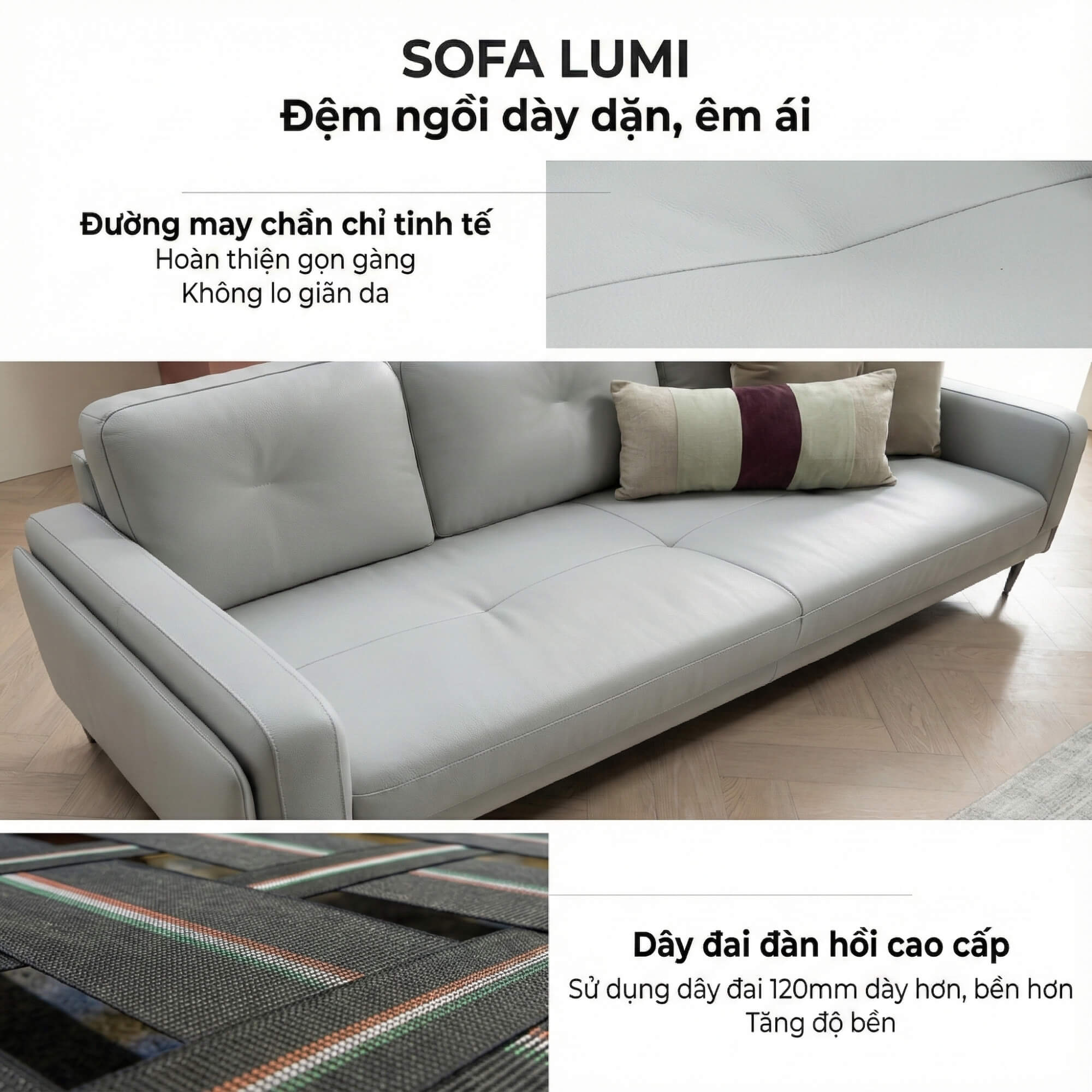 Sofa LUMI - Sofa Da Hiện Đại Thiết Kế Thanh Mảnh Cho Phòng Khách Tinh Tế
