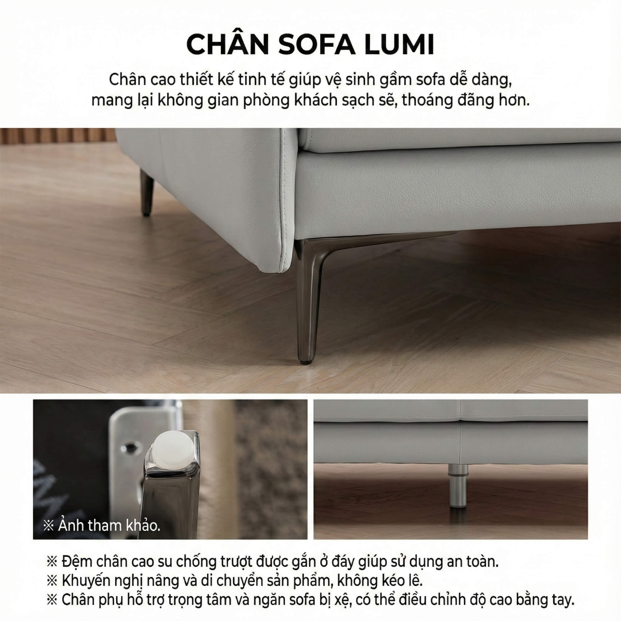 Sofa LUMI - Sofa Da Hiện Đại Thiết Kế Thanh Mảnh Cho Phòng Khách Tinh Tế