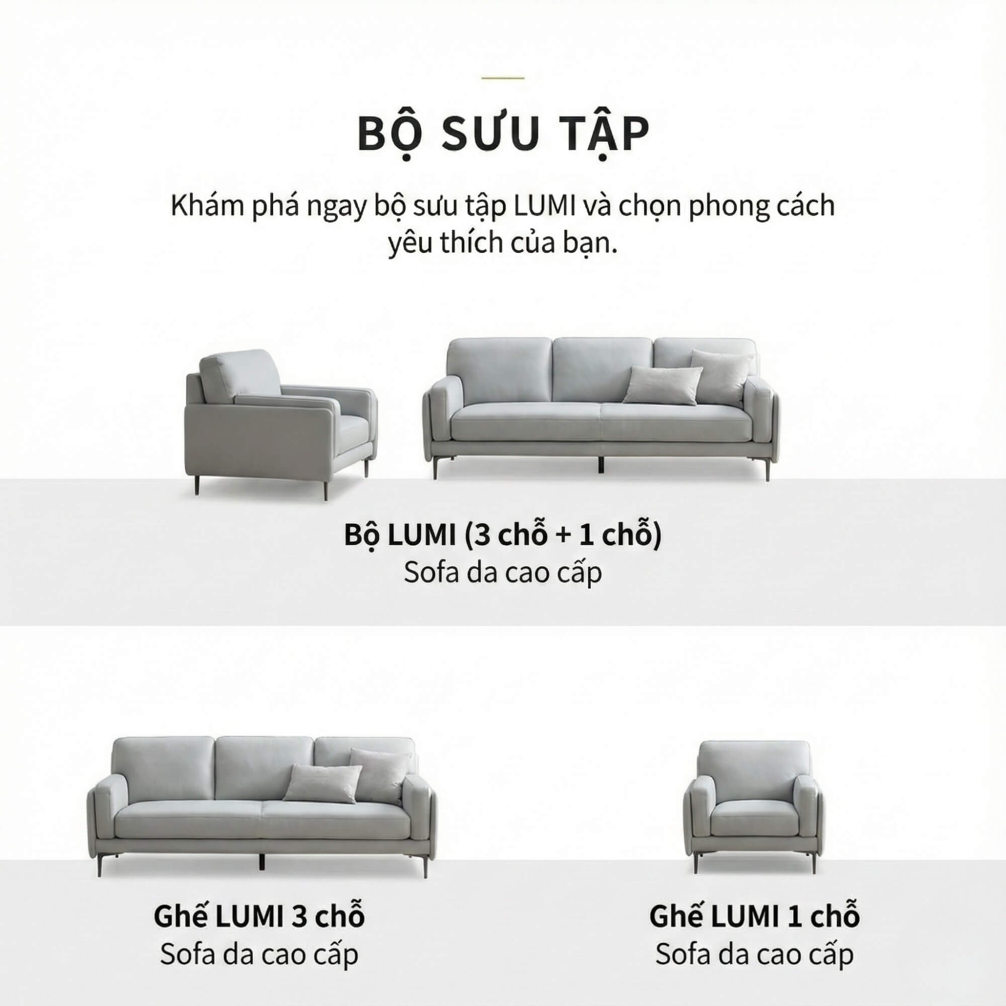 Sofa LUMI - Sofa Da Hiện Đại Thiết Kế Thanh Mảnh Cho Phòng Khách Tinh Tế