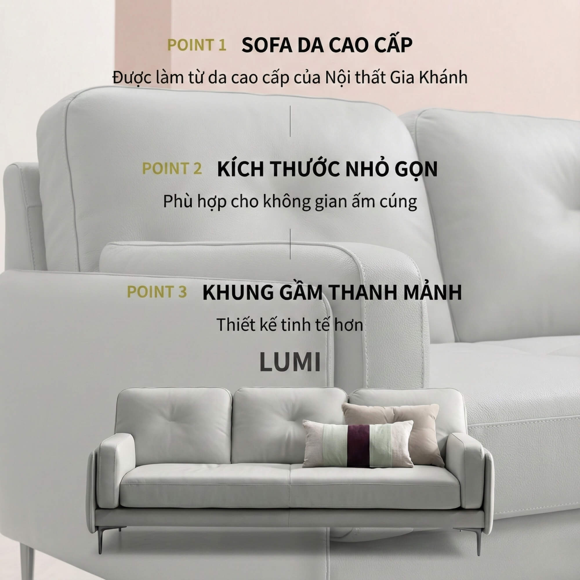 Sofa LUMI - Sofa Da Hiện Đại Thiết Kế Thanh Mảnh Cho Phòng Khách Tinh Tế