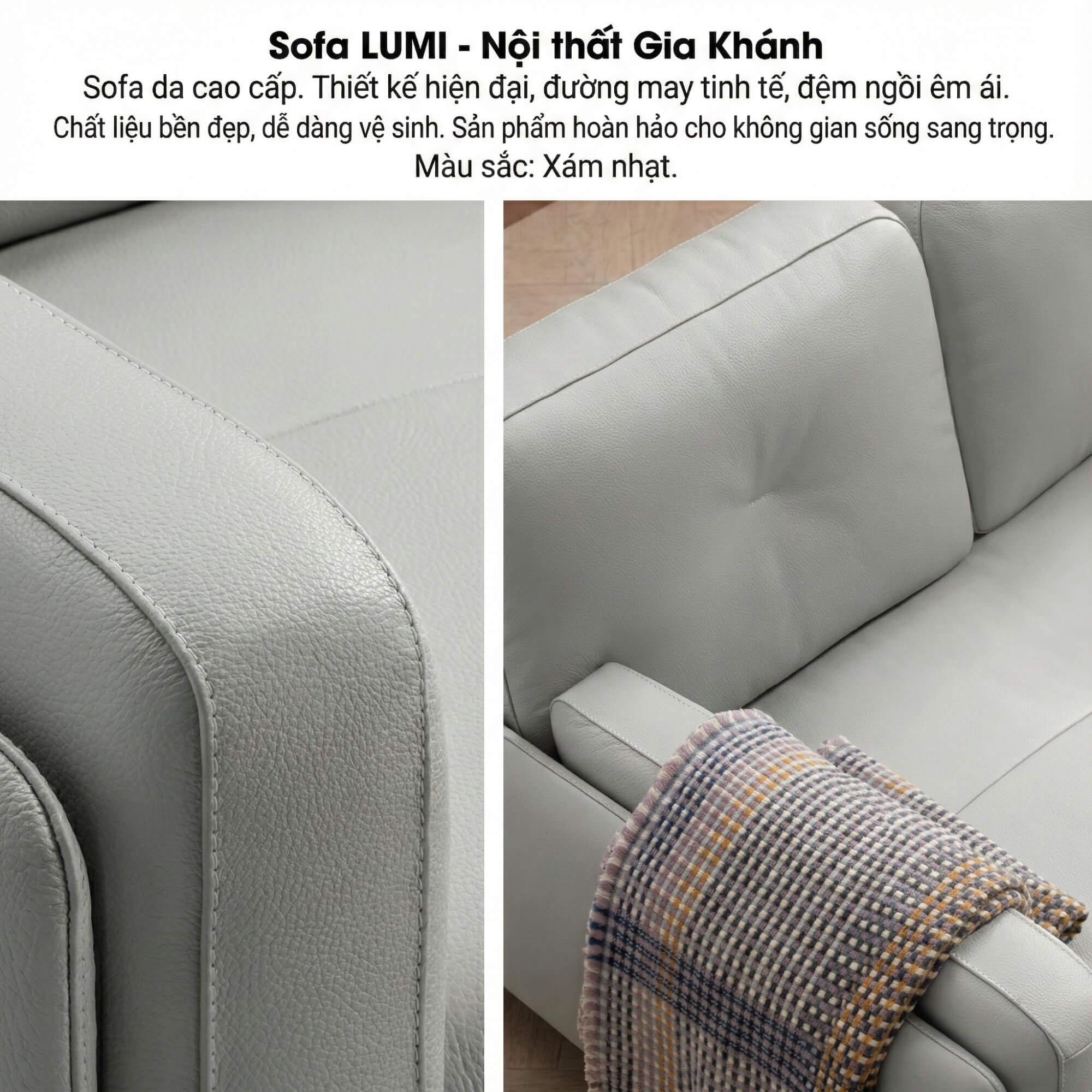 Sofa LUMI - Sofa Da Hiện Đại Thiết Kế Thanh Mảnh Cho Phòng Khách Tinh Tế