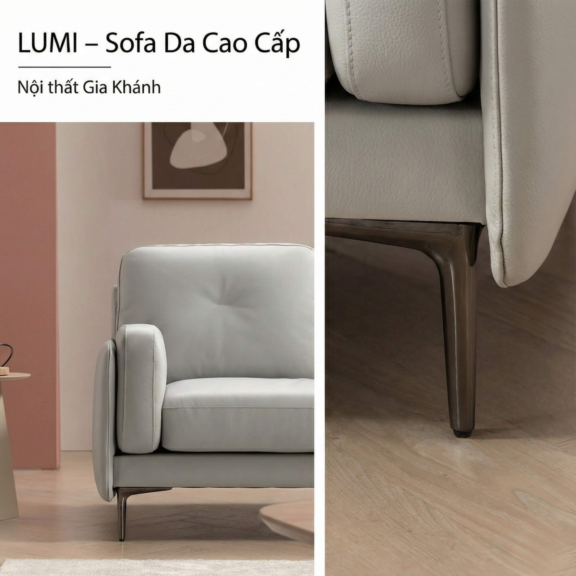 Sofa LUMI - Sofa Da Hiện Đại Thiết Kế Thanh Mảnh Cho Phòng Khách Tinh Tế