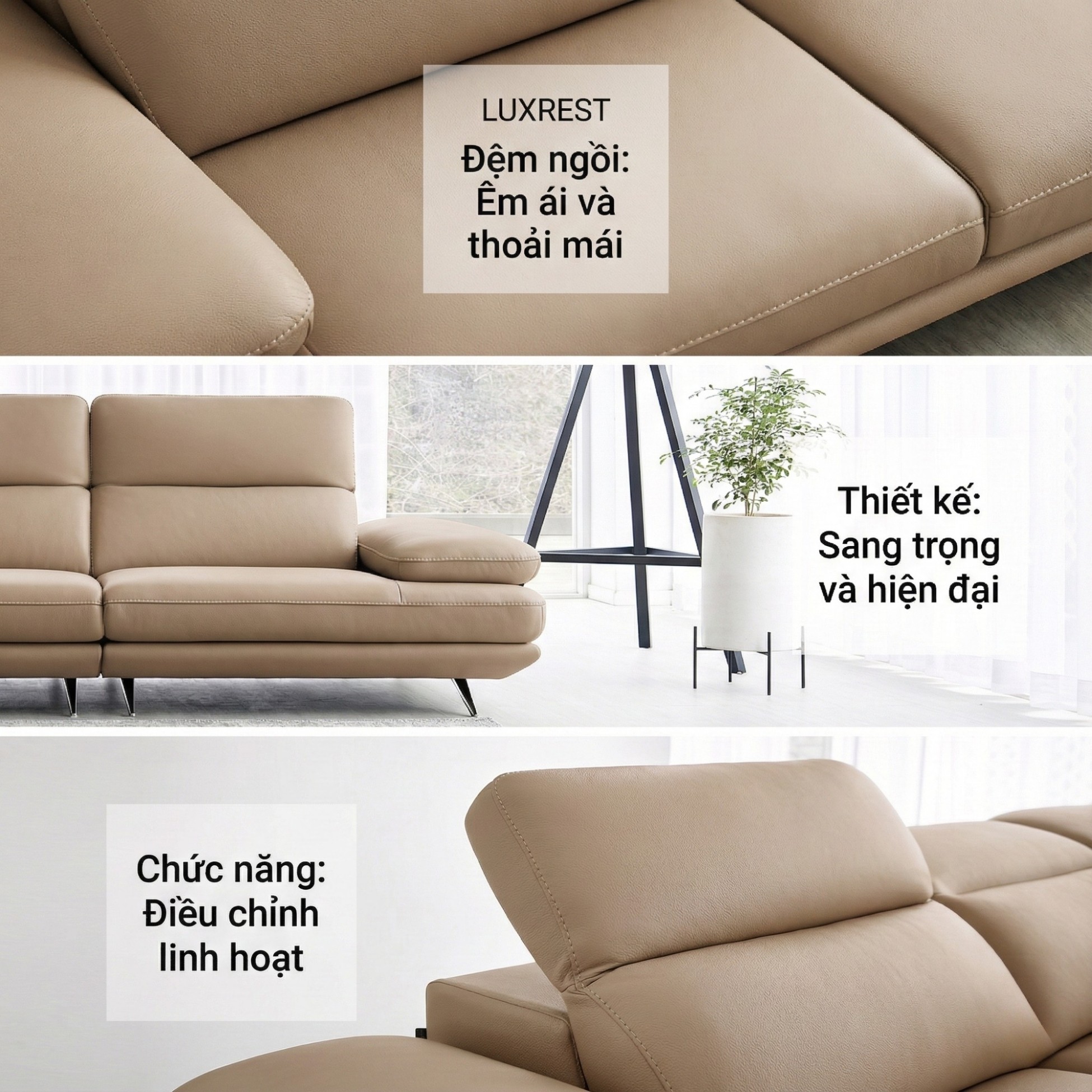 Sofa LUXREST – Sofa Da Dáng Văng Nghỉ Ngơi Êm Ái Cho Không Gian Sống Hiện Đại