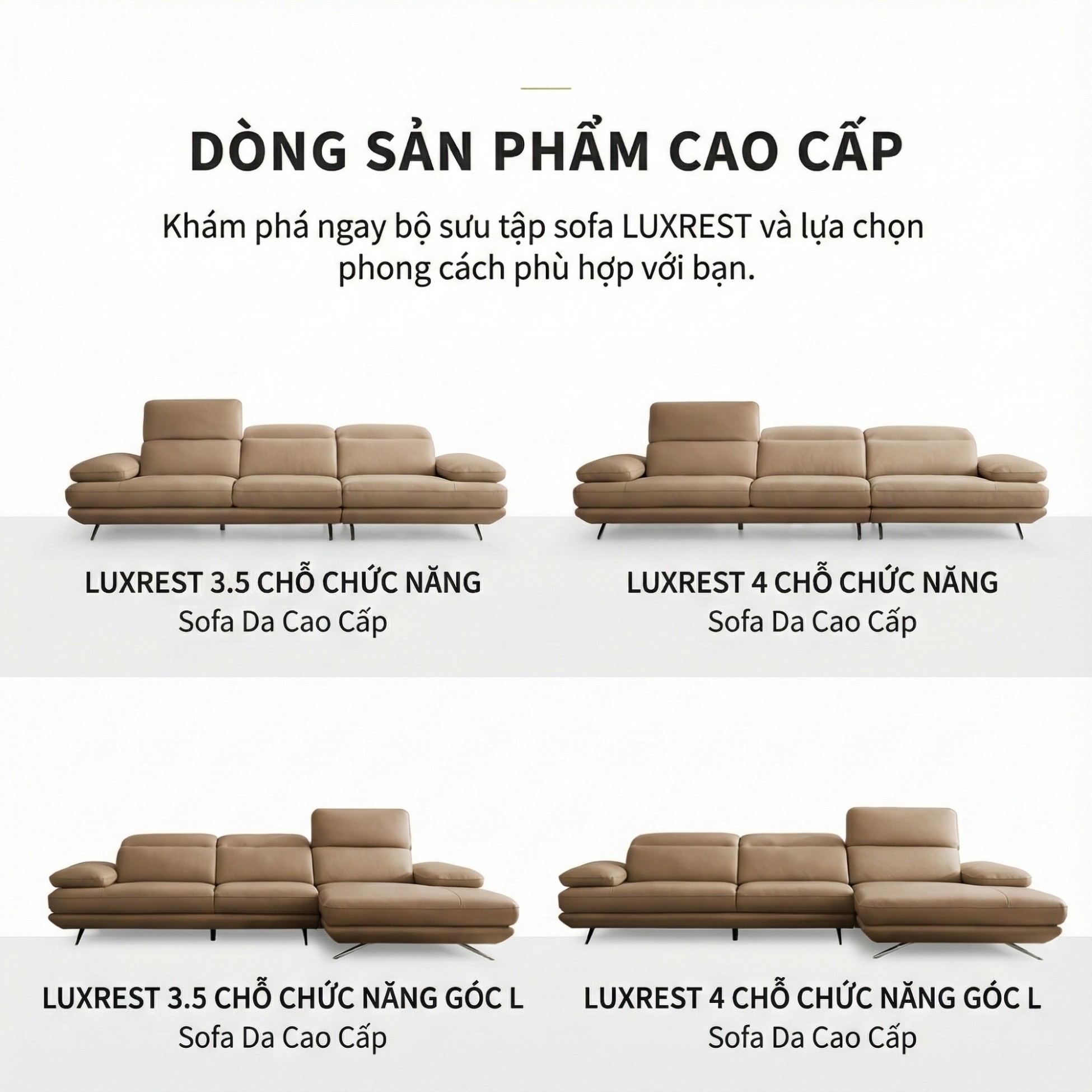 Sofa LUXREST – Sofa Da Dáng Văng Nghỉ Ngơi Êm Ái Cho Không Gian Sống Hiện Đại