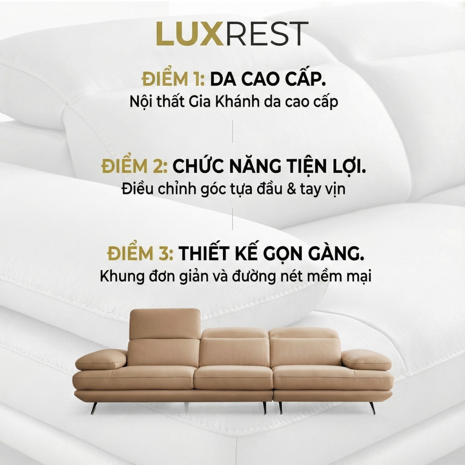 Sofa LUXREST – Sofa Da Dáng Văng Nghỉ Ngơi Êm Ái Cho Không Gian Sống Hiện Đại