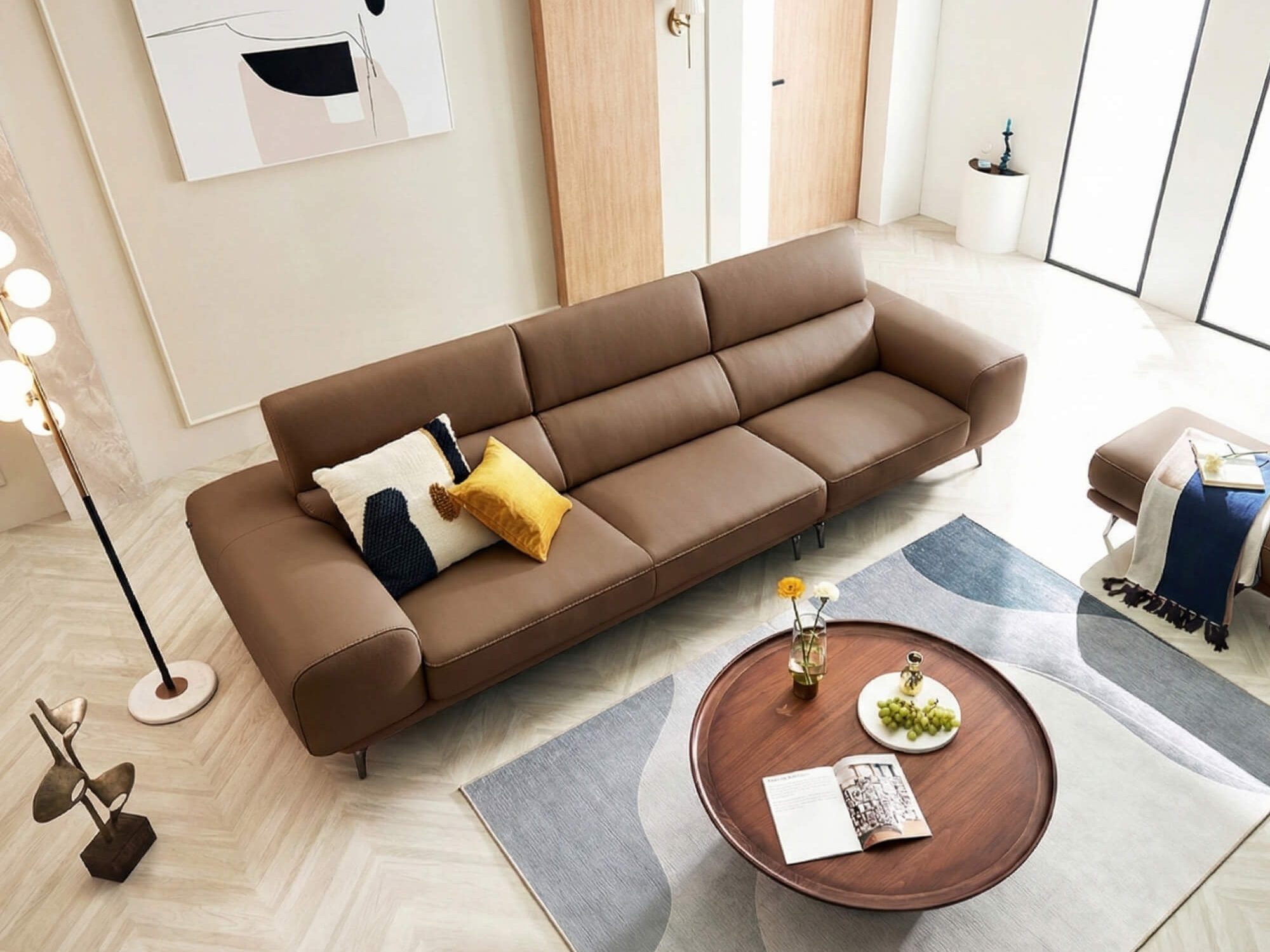 Sofa MELLARO - Sofa Da Dáng Băng 3 Chỗ Tựa Đầu Thông Minh Sang Trọng