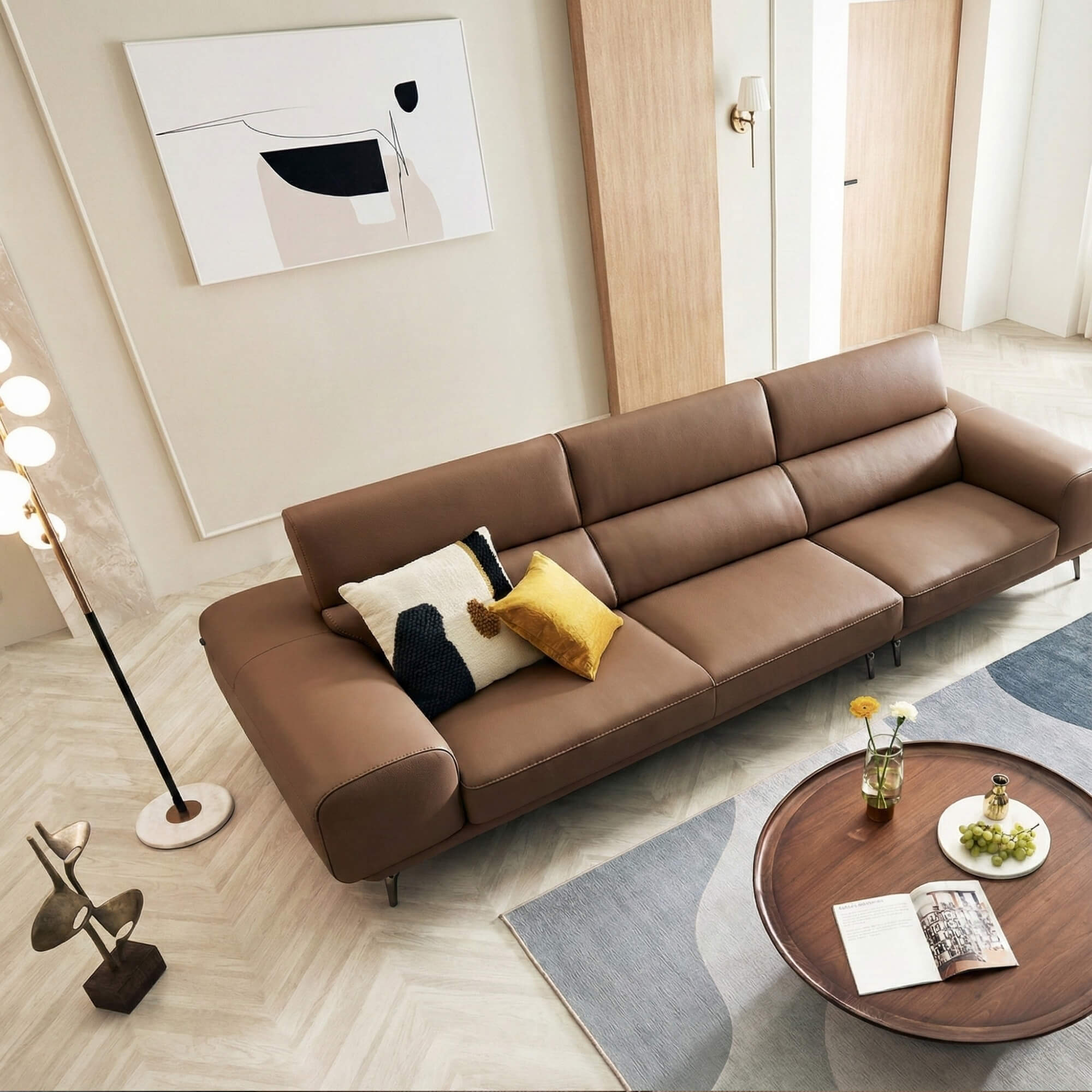 Sofa MELLARO - Sofa Da Dáng Băng 3 Chỗ Tựa Đầu Thông Minh Sang Trọng