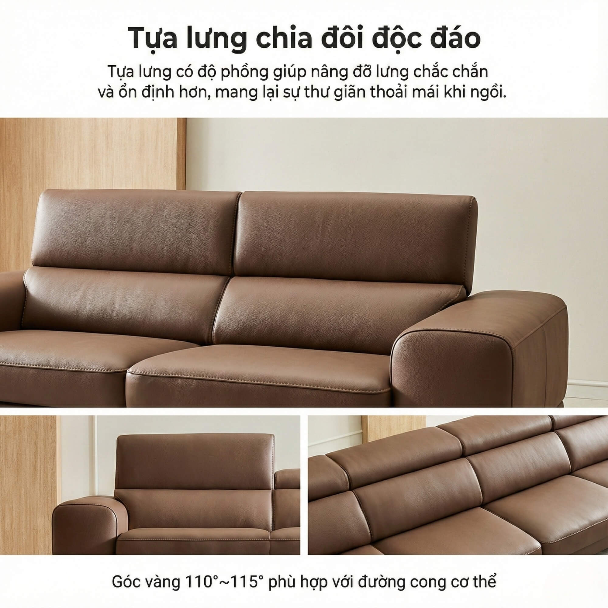Sofa MELLARO - Sofa Da Dáng Băng 3 Chỗ Tựa Đầu Thông Minh Sang Trọng