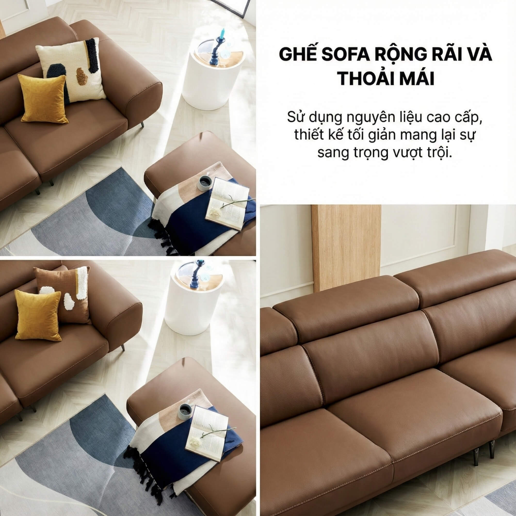 Sofa MELLARO - Sofa Da Dáng Băng 3 Chỗ Tựa Đầu Thông Minh Sang Trọng