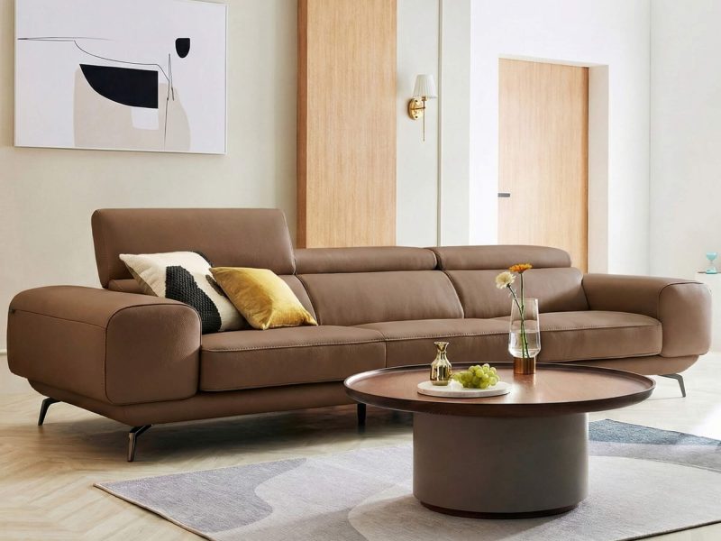 Sofa MELLARO - Sofa Da Dáng Băng 3 Chỗ Tựa Đầu Thông Minh Sang Trọng