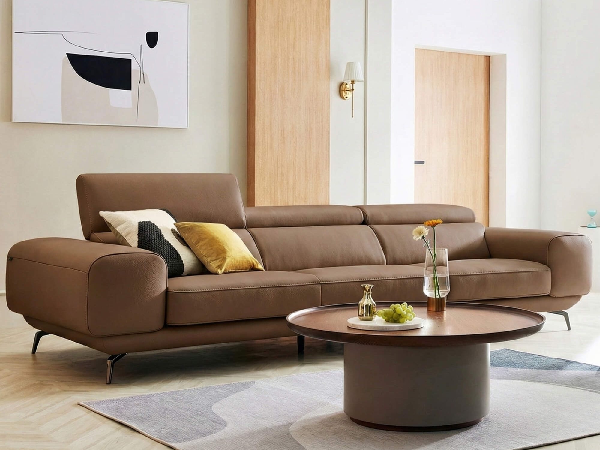 Sofa MELLARO - Sofa Da Dáng Băng 3 Chỗ Tựa Đầu Thông Minh Sang Trọng