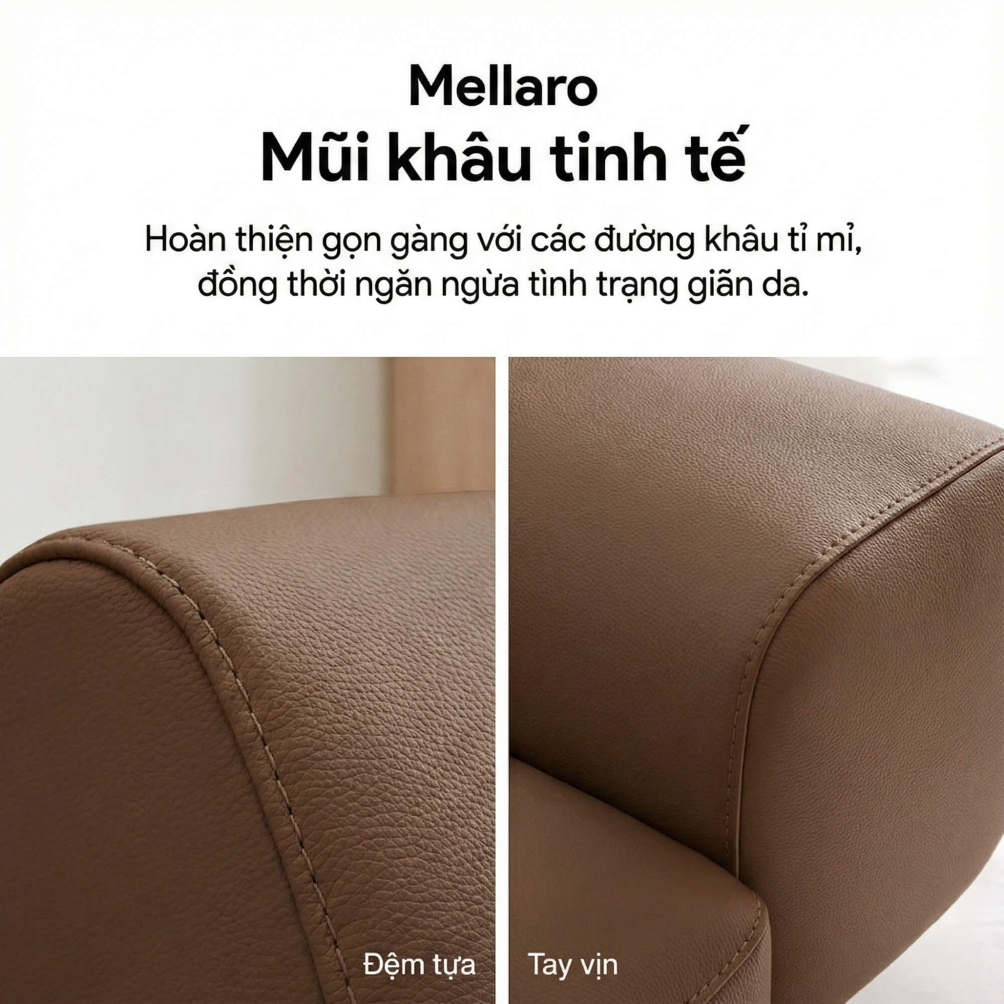 Sofa MELLARO - Sofa Da Dáng Băng 3 Chỗ Tựa Đầu Thông Minh Sang Trọng