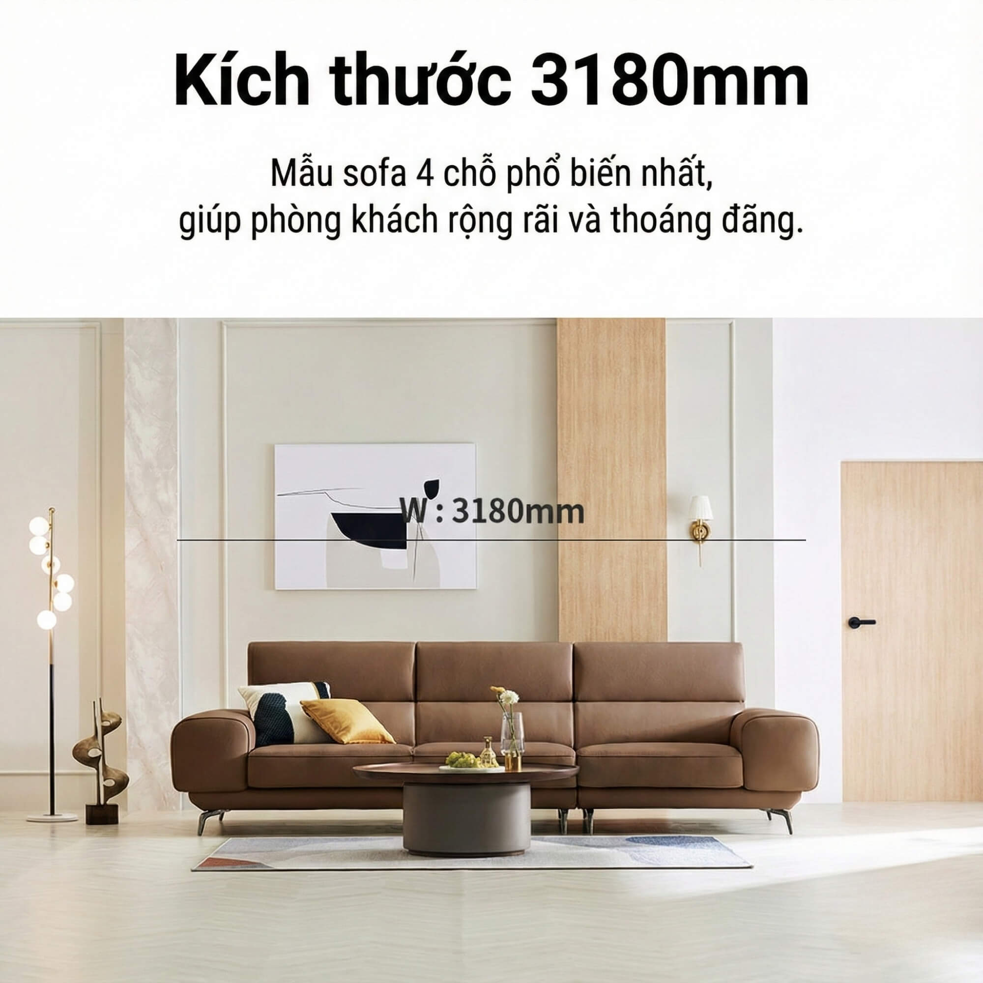 Sofa MELLARO - Sofa Da Dáng Băng 3 Chỗ Tựa Đầu Thông Minh Sang Trọng