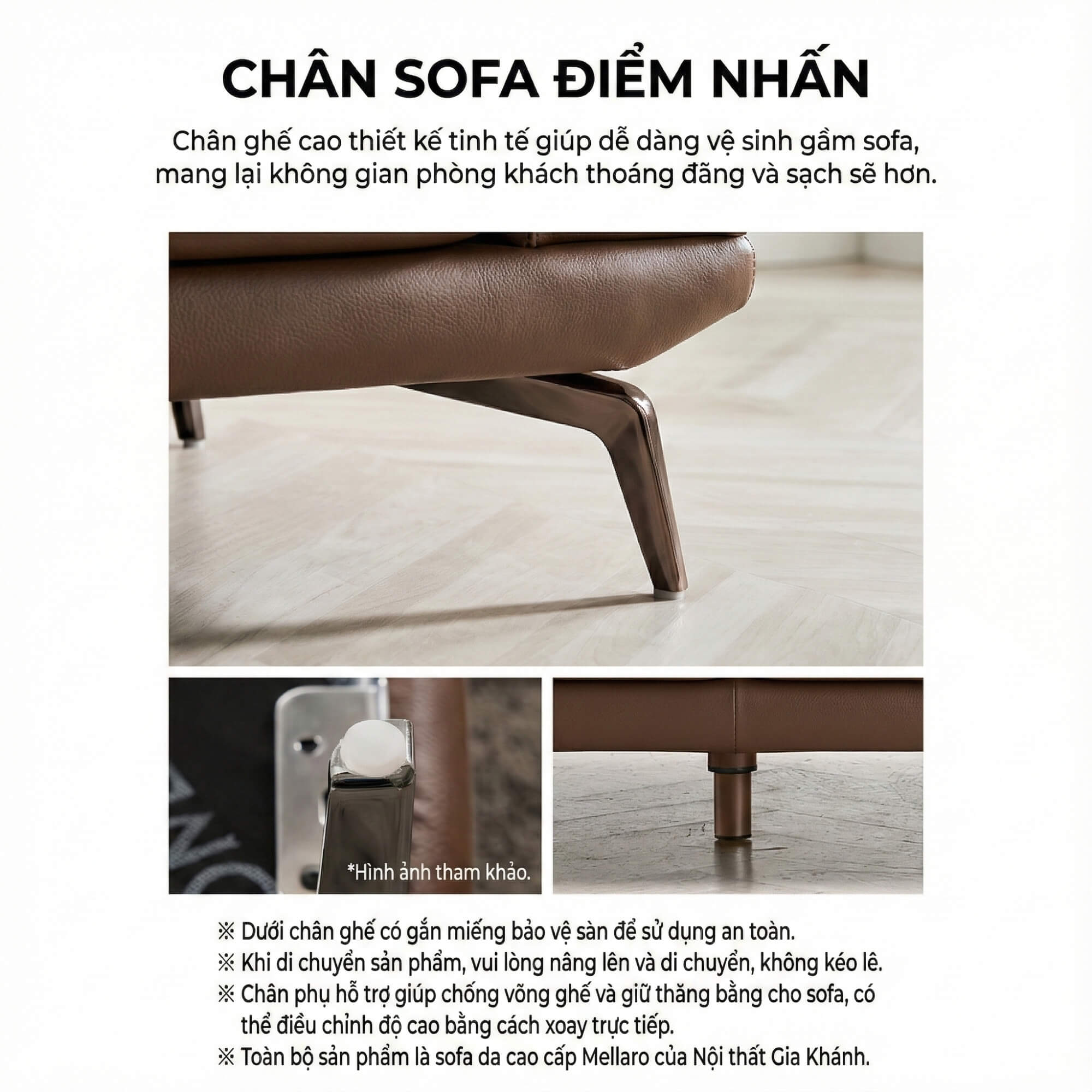 Sofa MELLARO - Sofa Da Dáng Băng 3 Chỗ Tựa Đầu Thông Minh Sang Trọng