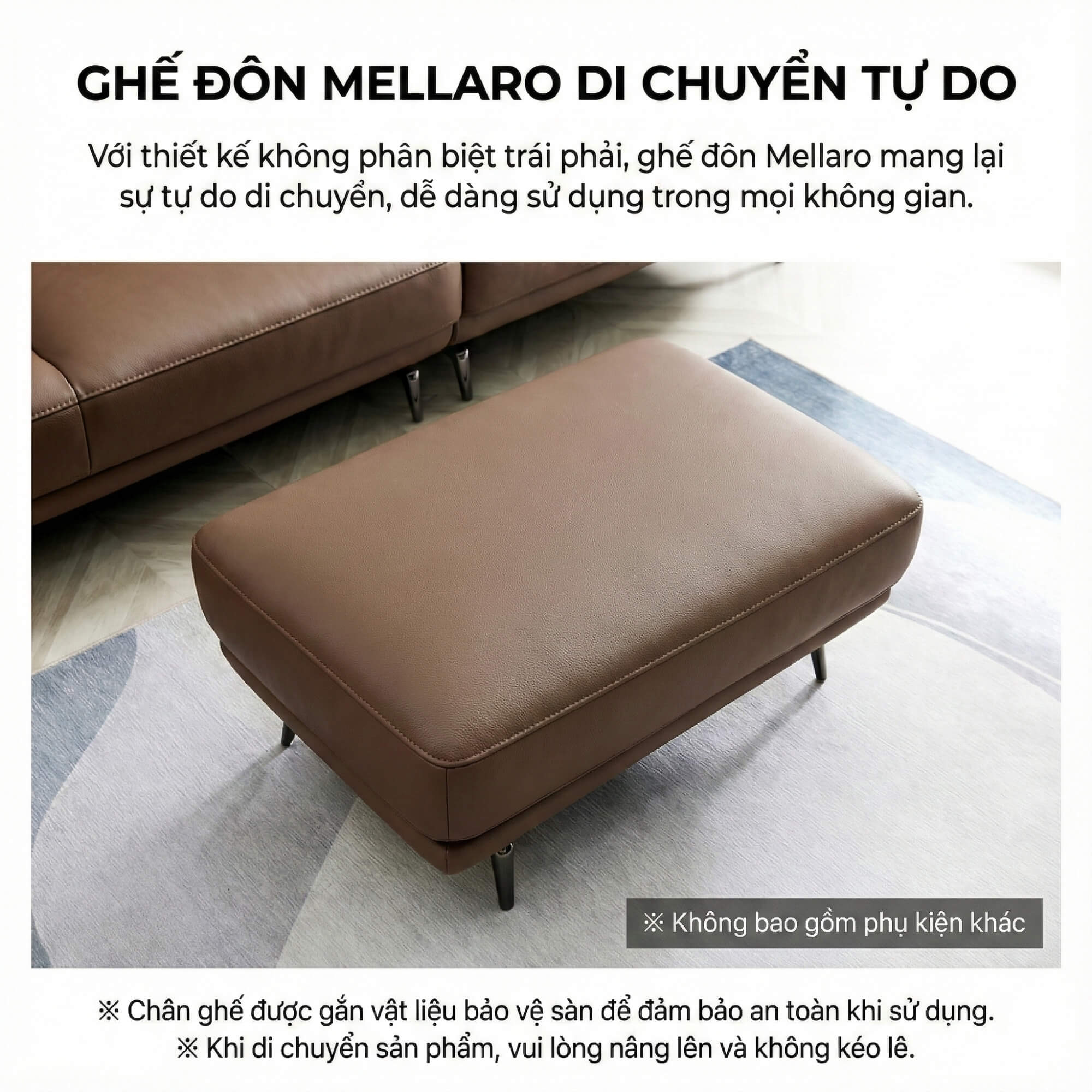 Sofa MELLARO - Sofa Da Dáng Băng 3 Chỗ Tựa Đầu Thông Minh Sang Trọng
