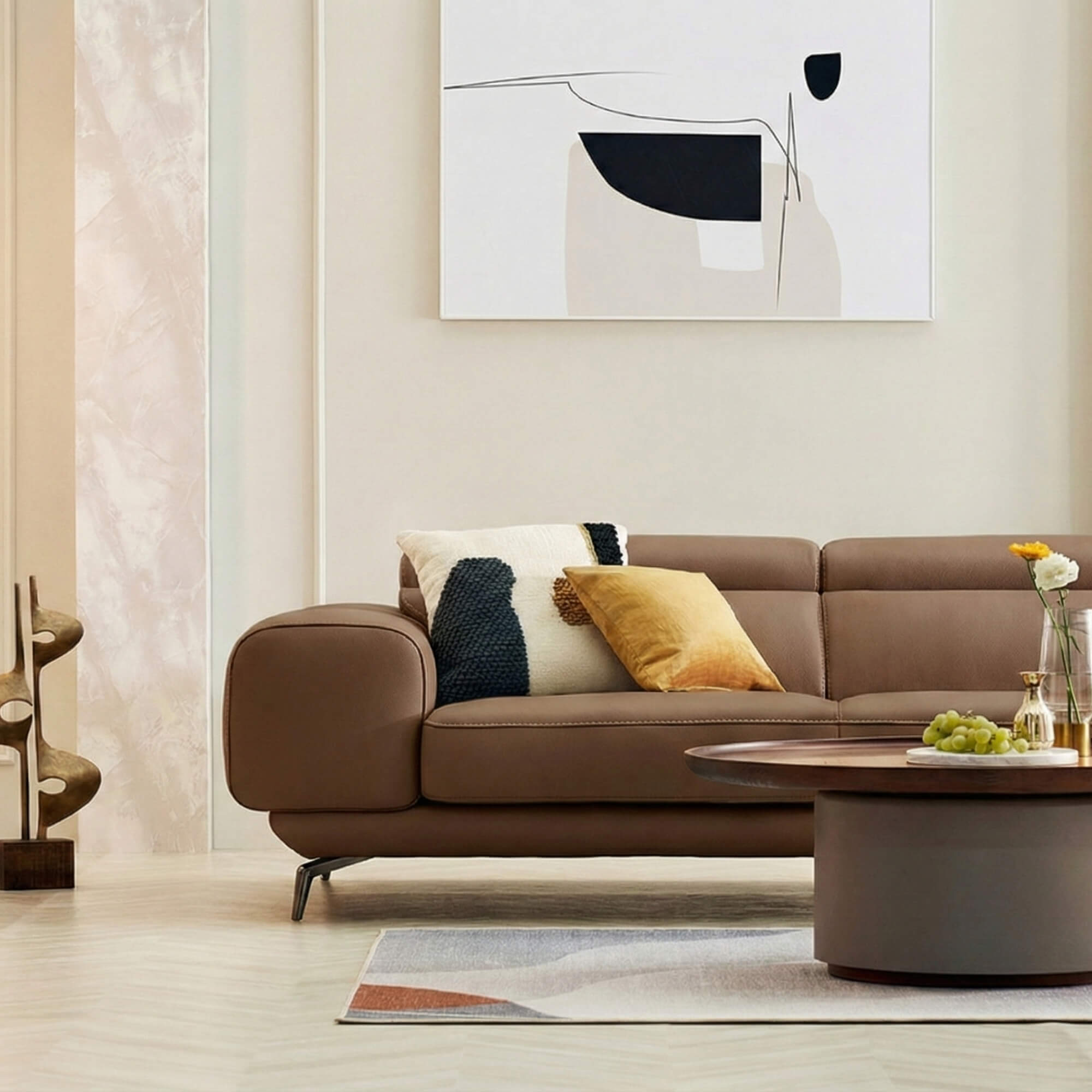 Sofa MELLARO - Sofa Da Dáng Băng 3 Chỗ Tựa Đầu Thông Minh Sang Trọng