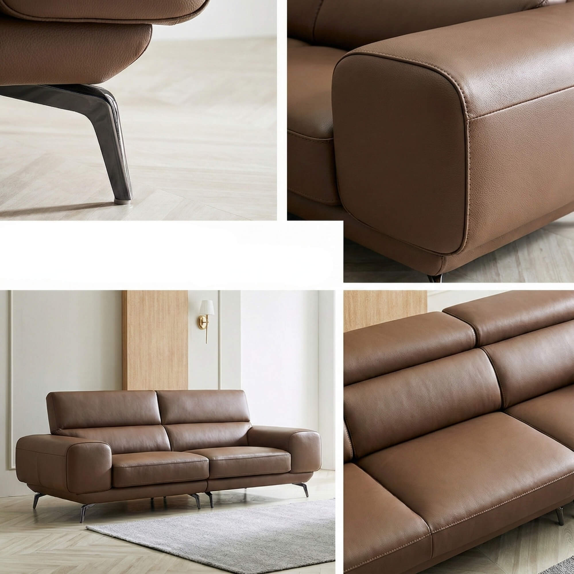 Sofa MELLARO - Sofa Da Dáng Băng 3 Chỗ Tựa Đầu Thông Minh Sang Trọng