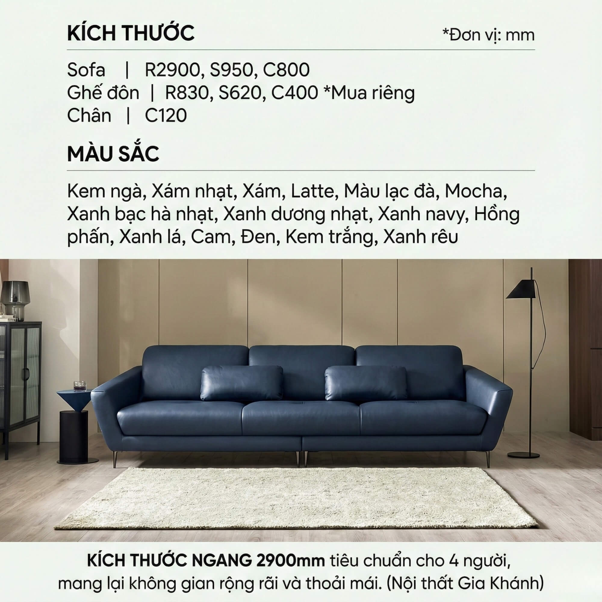 Sofa MELLOWAY - Sofa Băng Bọc Da Sang Trọng Cho Phòng Khách Hiện Đại