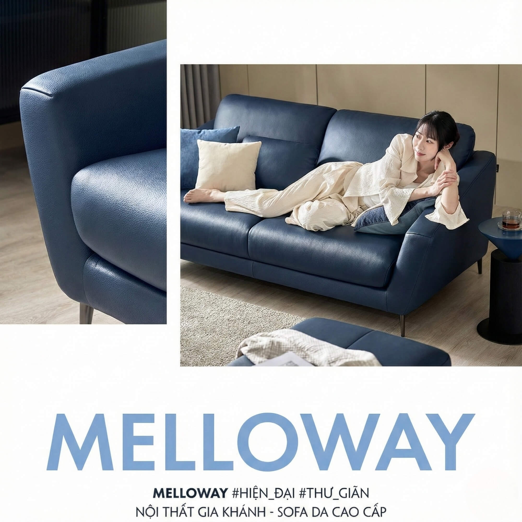 Sofa MELLOWAY - Sofa Băng Bọc Da Sang Trọng Cho Phòng Khách Hiện Đại