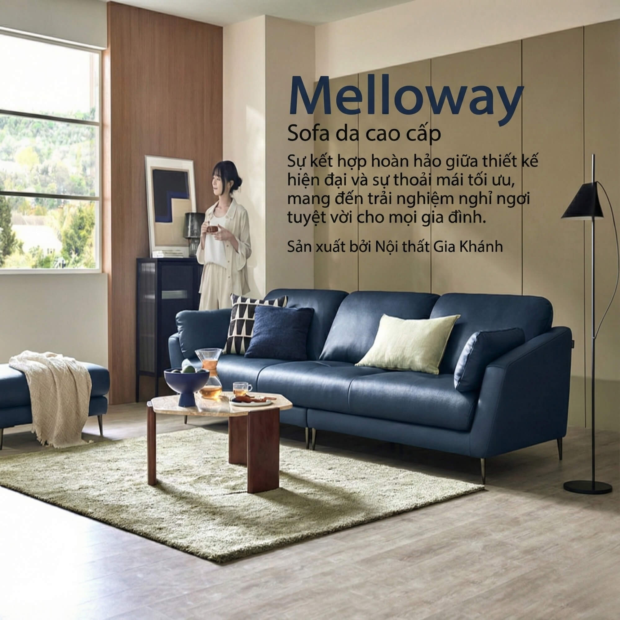 Sofa MELLOWAY - Sofa Băng Bọc Da Sang Trọng Cho Phòng Khách Hiện Đại