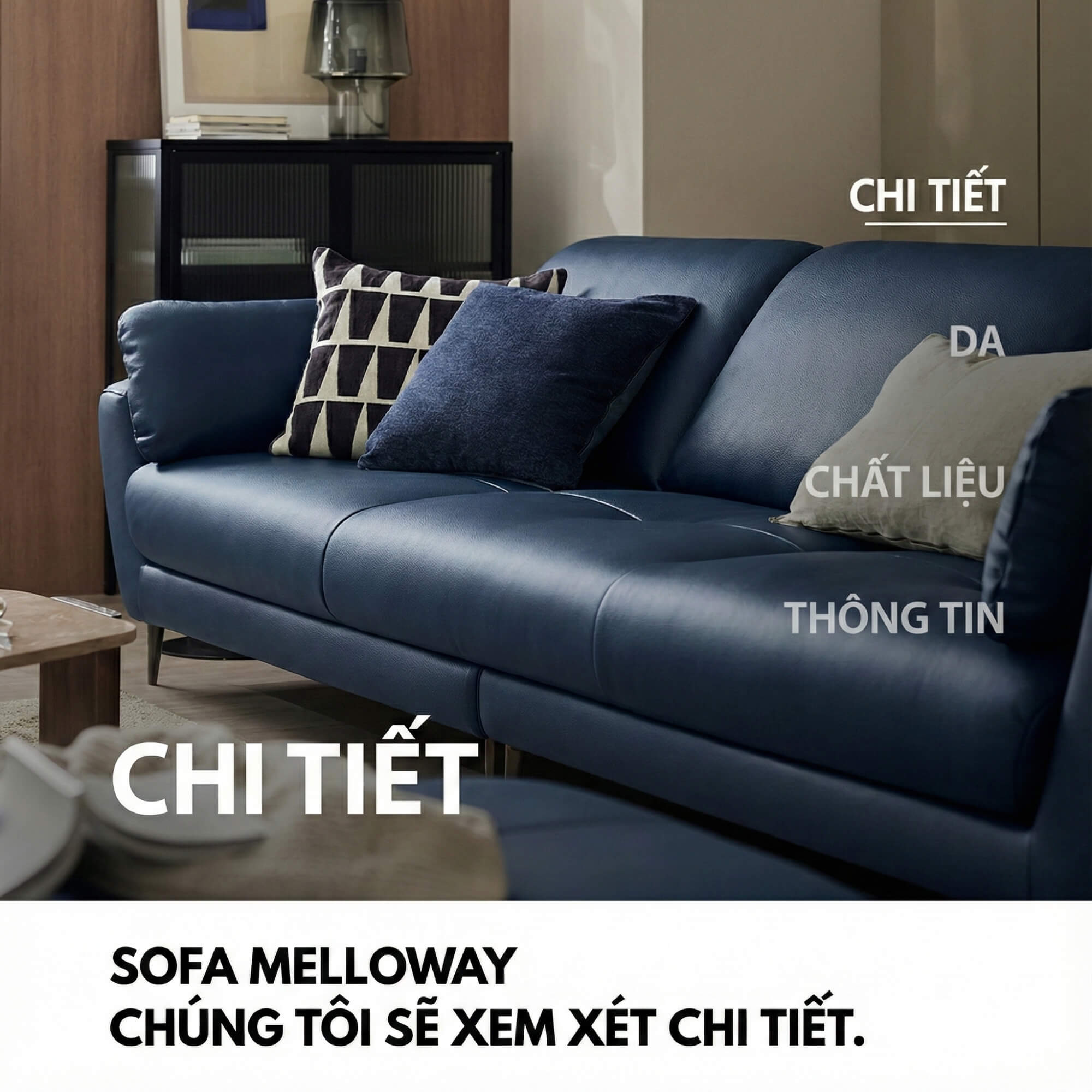 Sofa MELLOWAY - Sofa Băng Bọc Da Sang Trọng Cho Phòng Khách Hiện Đại