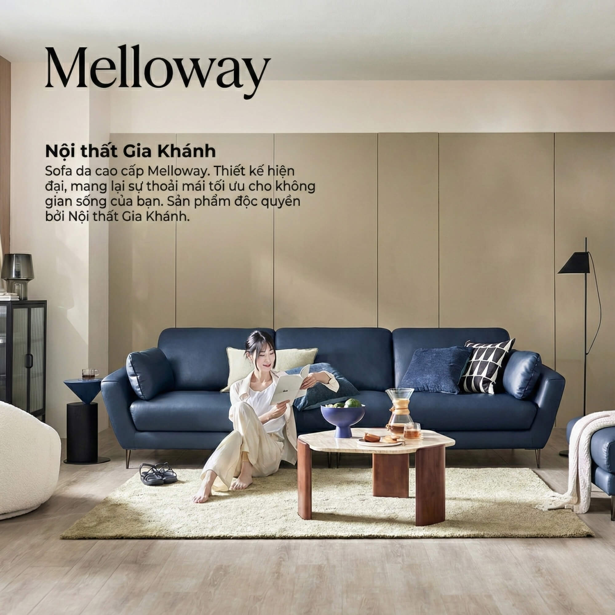Sofa MELLOWAY - Sofa Băng Bọc Da Sang Trọng Cho Phòng Khách Hiện Đại