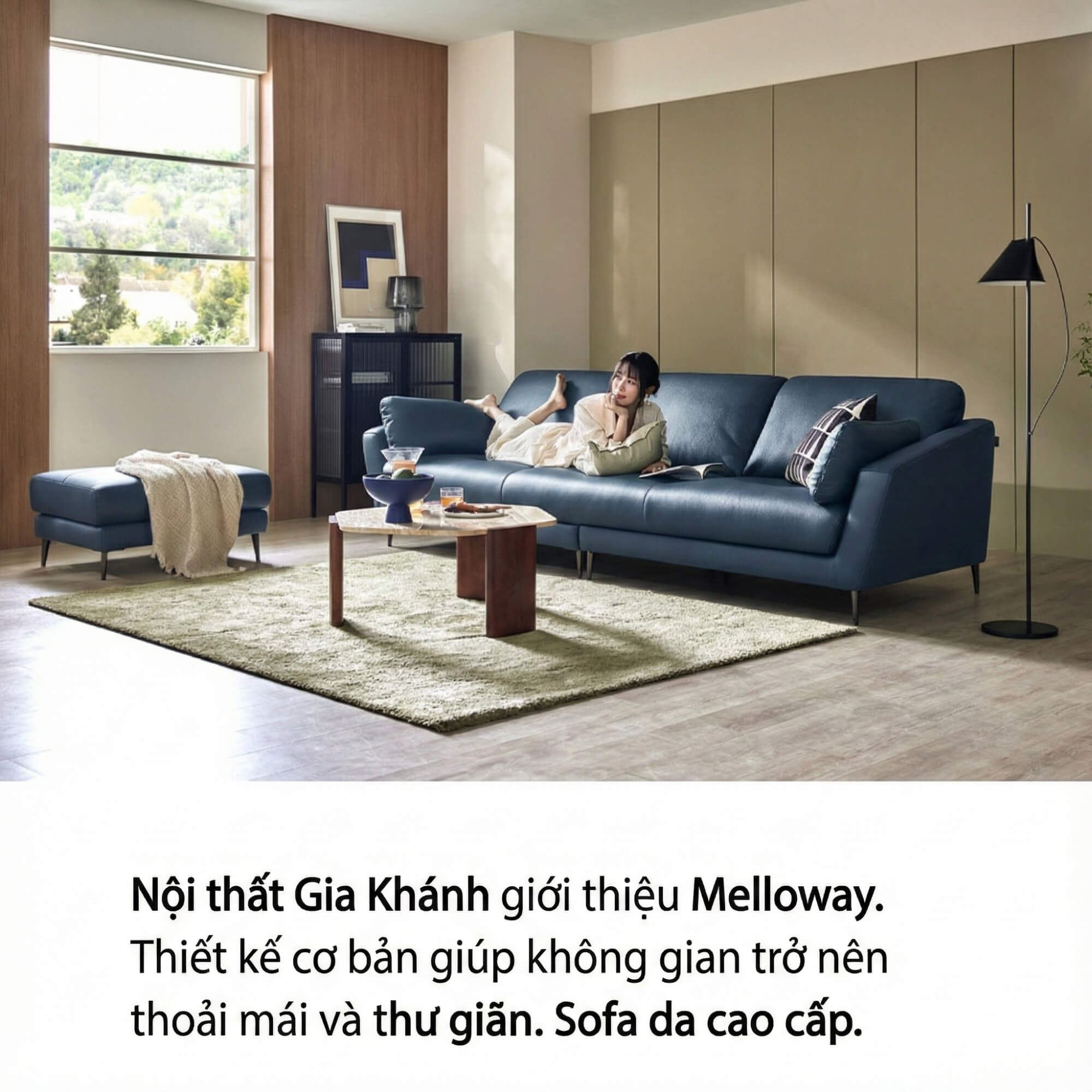 Sofa MELLOWAY - Sofa Băng Bọc Da Sang Trọng Cho Phòng Khách Hiện Đại