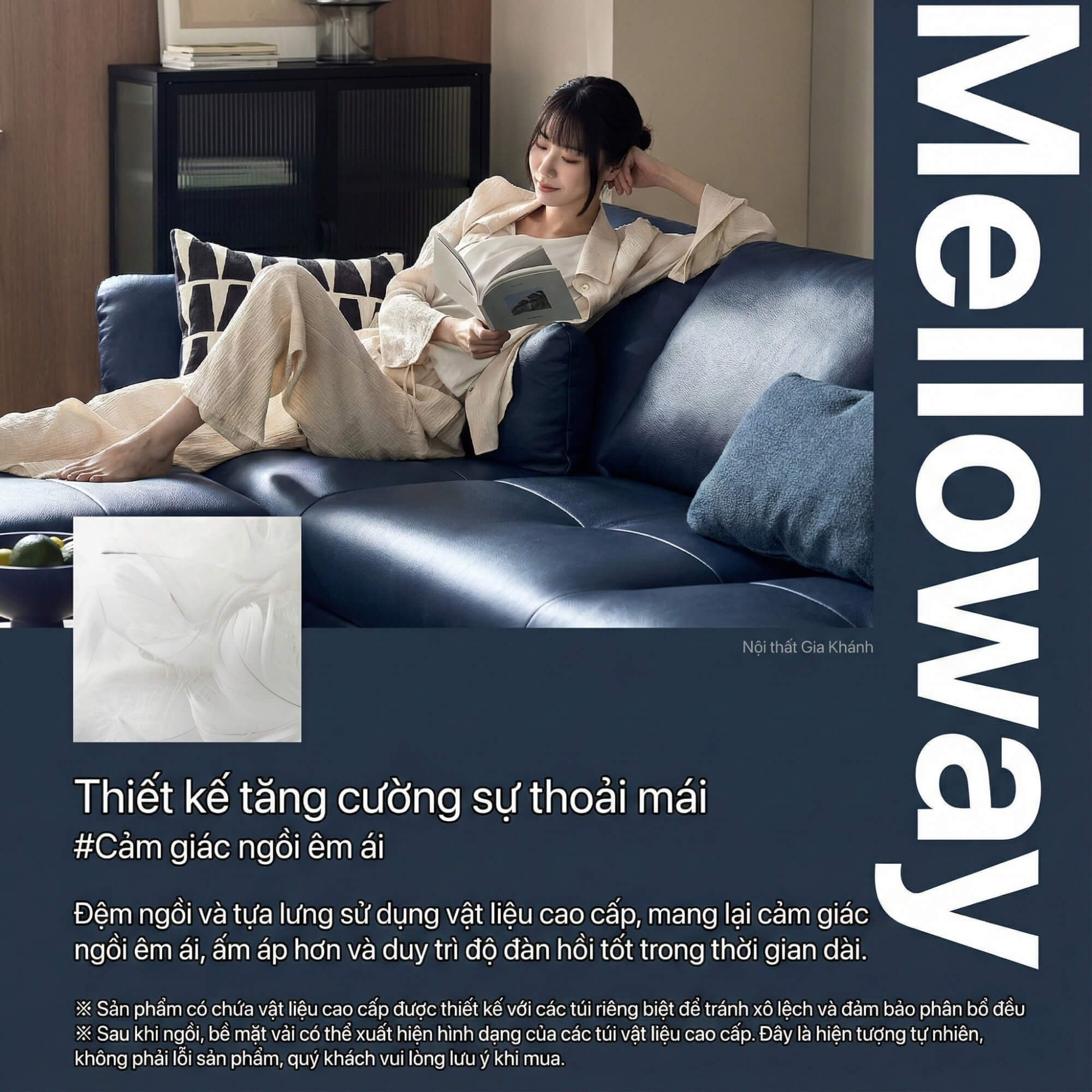 Sofa MELLOWAY - Sofa Băng Bọc Da Sang Trọng Cho Phòng Khách Hiện Đại