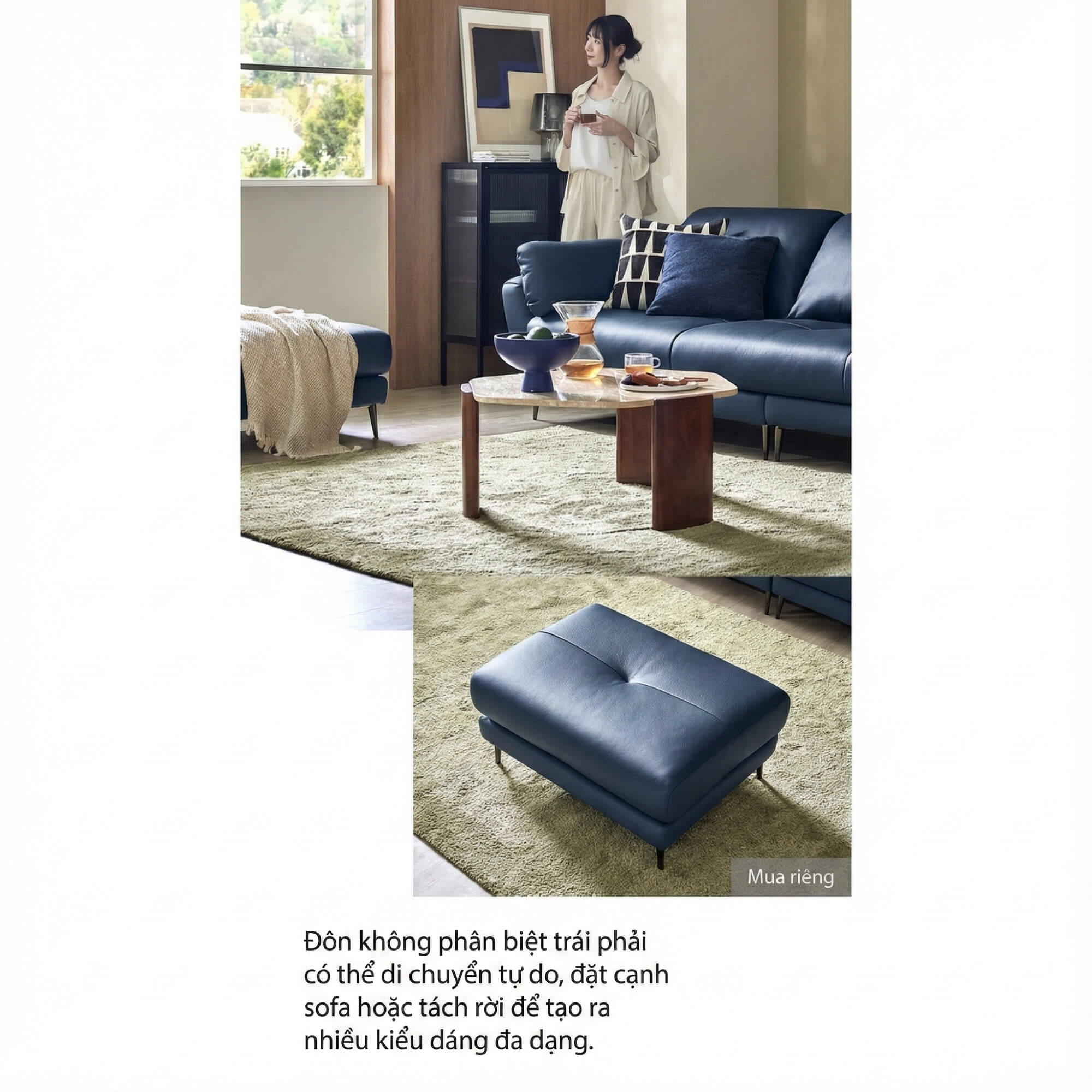 Sofa MELLOWAY - Sofa Băng Bọc Da Sang Trọng Cho Phòng Khách Hiện Đại