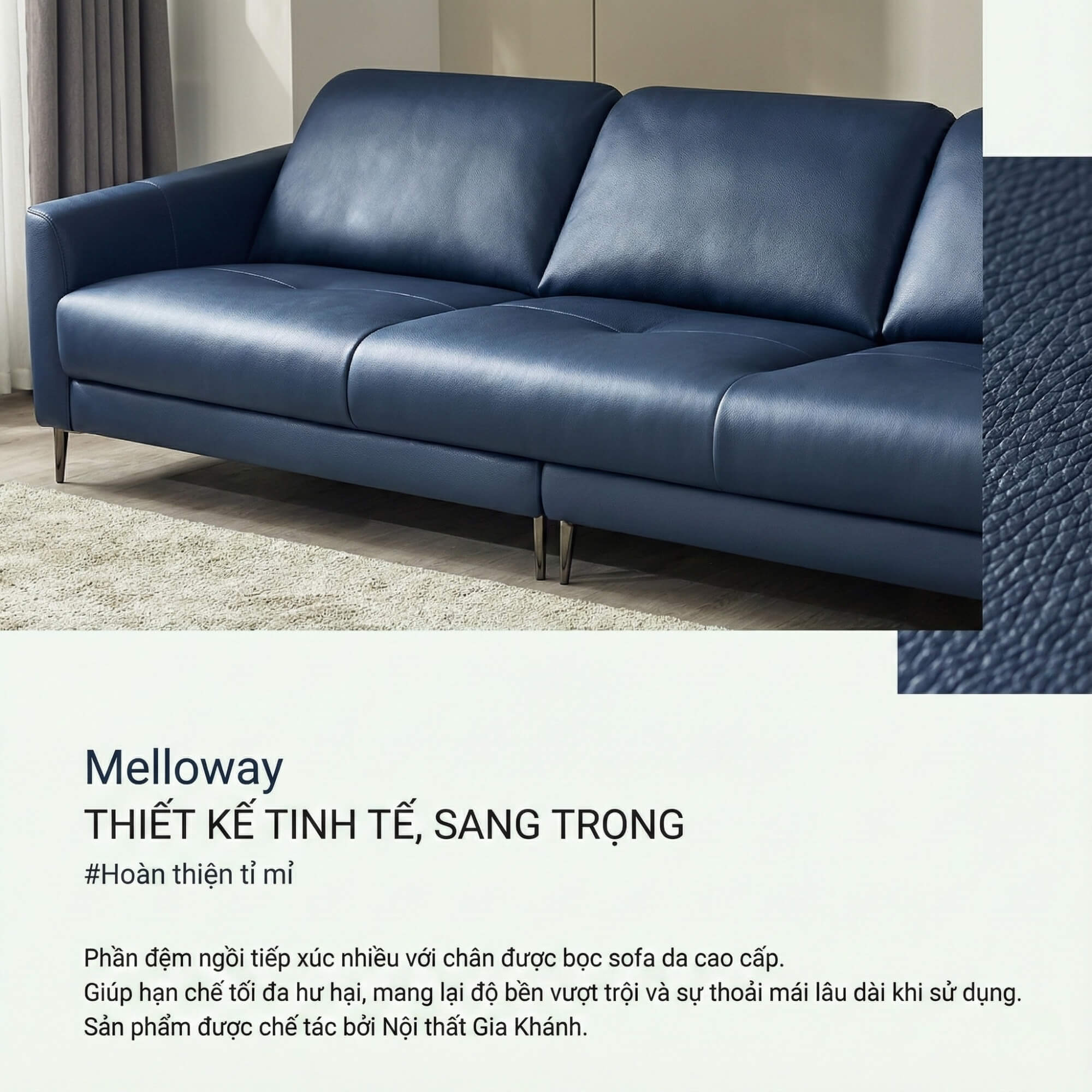 Sofa MELLOWAY - Sofa Băng Bọc Da Sang Trọng Cho Phòng Khách Hiện Đại