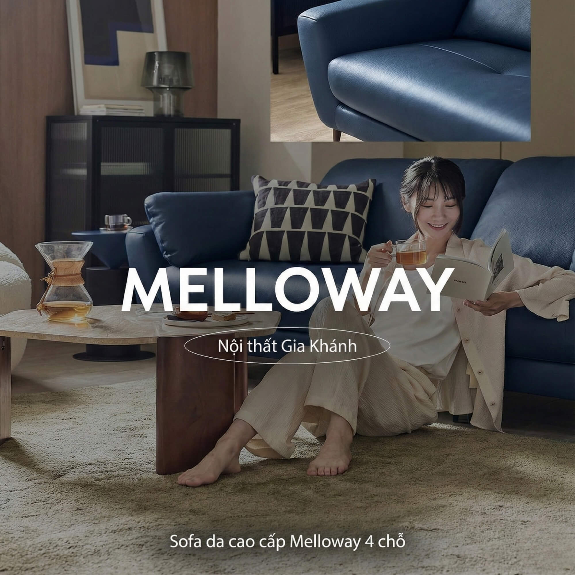 Sofa MELLOWAY - Sofa Băng Bọc Da Sang Trọng Cho Phòng Khách Hiện Đại